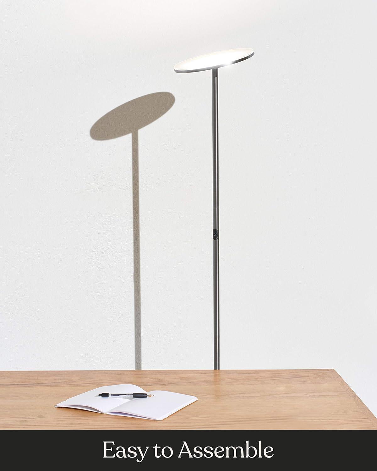 Brightech Sky Modern Dimmable Integrated LED Torchiere Floor Lamp Brushed Nickel: Touch Sensor, 3-Year Warranty, UL Listed