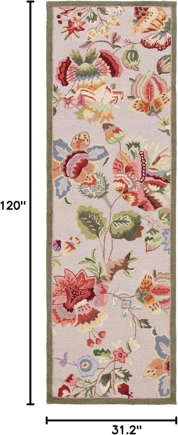 SAFAVIEH Chelsea Hayleigh Floral Wool Runner Rug, Sage, 2'6" x 10'