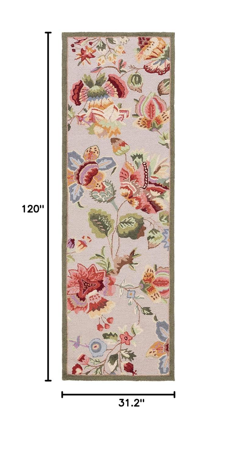 SAFAVIEH Chelsea Hayleigh Floral Wool Runner Rug, Sage, 2'6" x 10'