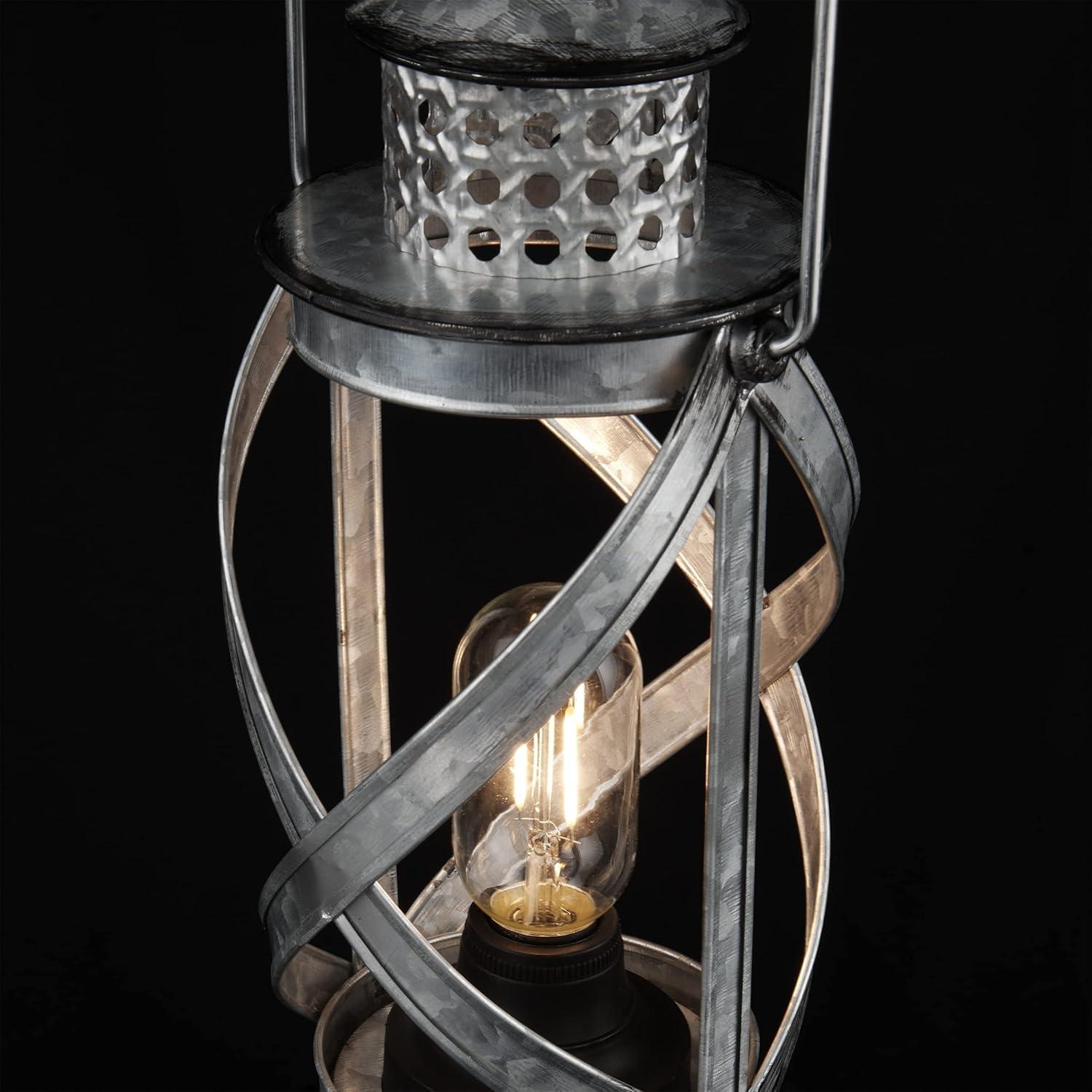 Indoor/Outdoor Metal Vintage Lantern with LED Lights Silver - Alpine Corporation: Hurricane-Style, No Assembly Required