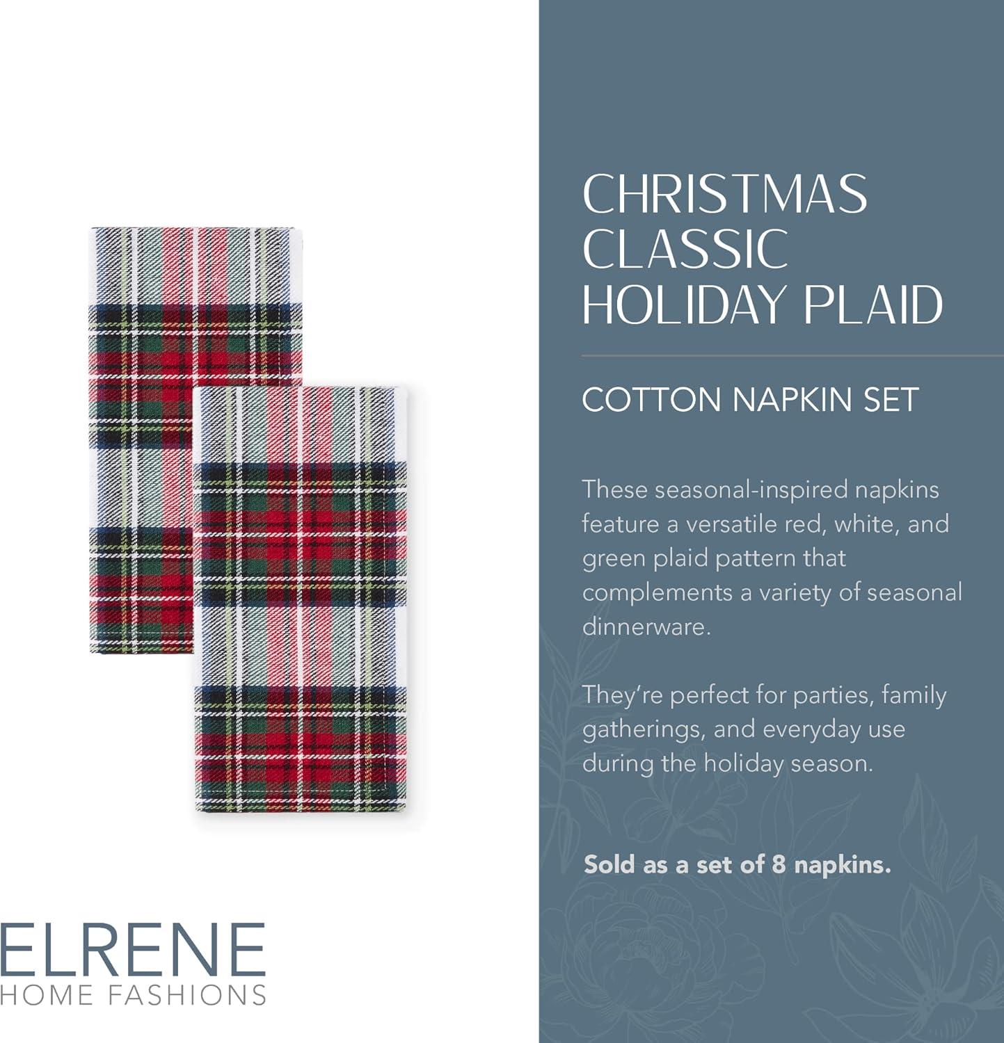 Christmas Classic Holiday Plaid Cotton Napkin Set of 8 - Multicolor - 17x17 - Elrene Home Fashions