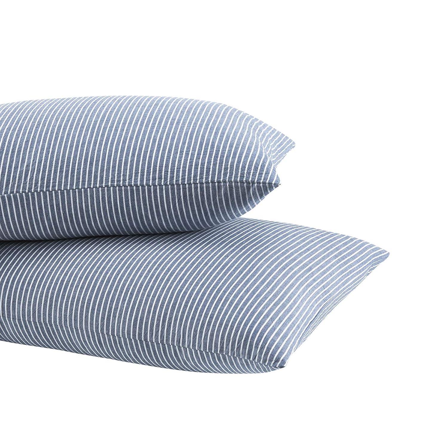 Wake In Cloud - Striped Pillow Cases, 100% Washed Cotton, Ticking Stripe Vertical Pinstripe Neutral Farmhouse, Set of 2 Pillowcases Pillow Shams Covers, Gray, Standard Size 20x26 Inches