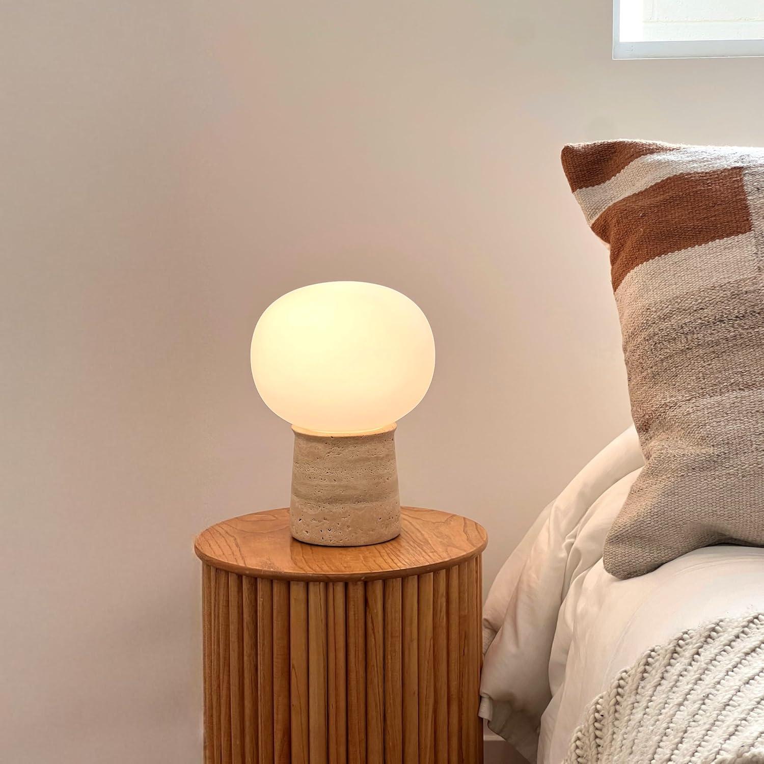 Brightech Neptune 12" LED Table Lamp With Natural Travertine Stone Base | Wayfair