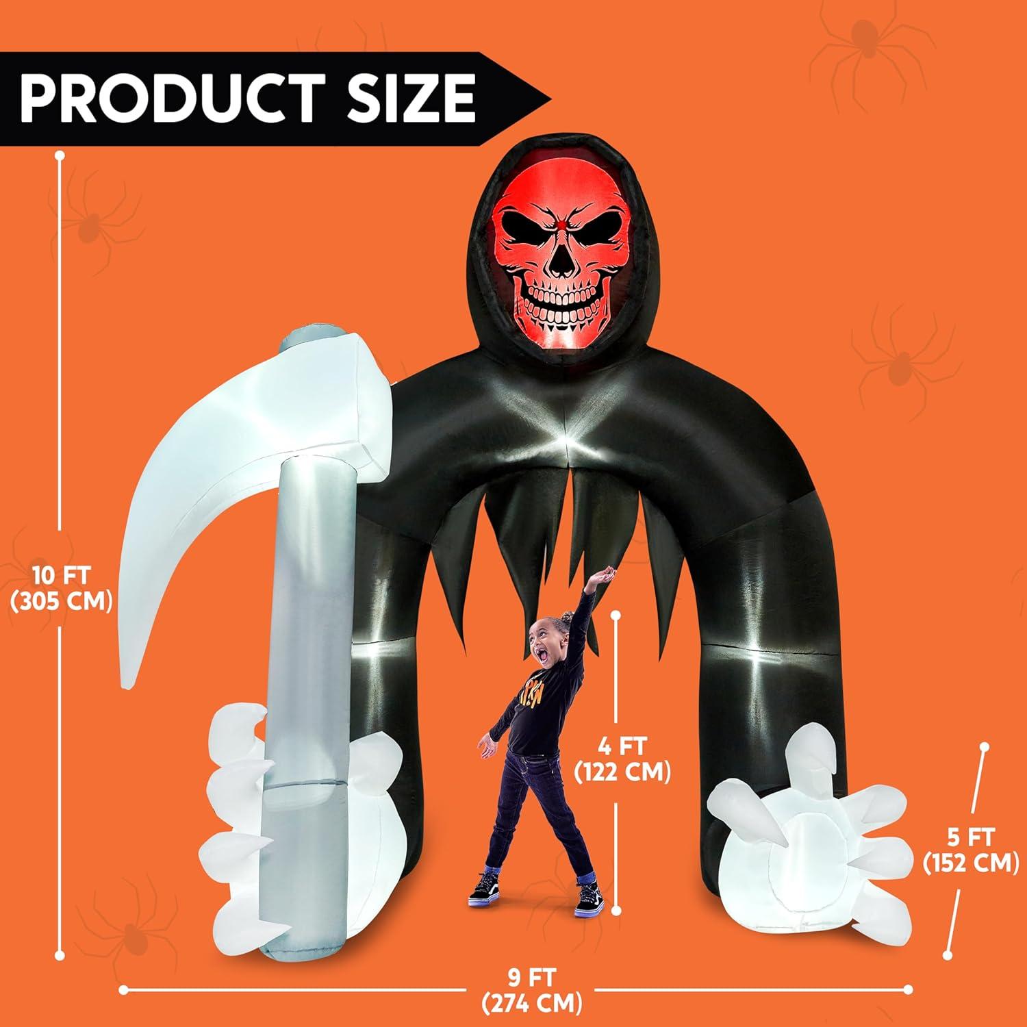 SYNCFUN 10 FT Halloween Inflatable Decoration, Giant Grim Reaper Archway with LEDs for Halloween Outdoor Decorations, Yard Garden Lawn Party Decor