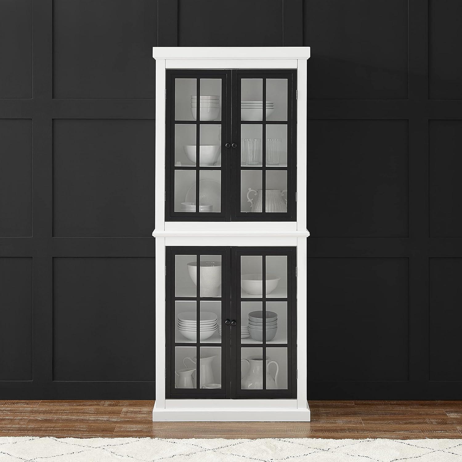 Cecily Tall Storage Pantry White/Matte Black - Crosley: French Country Style, 2 Adjustable Shelves