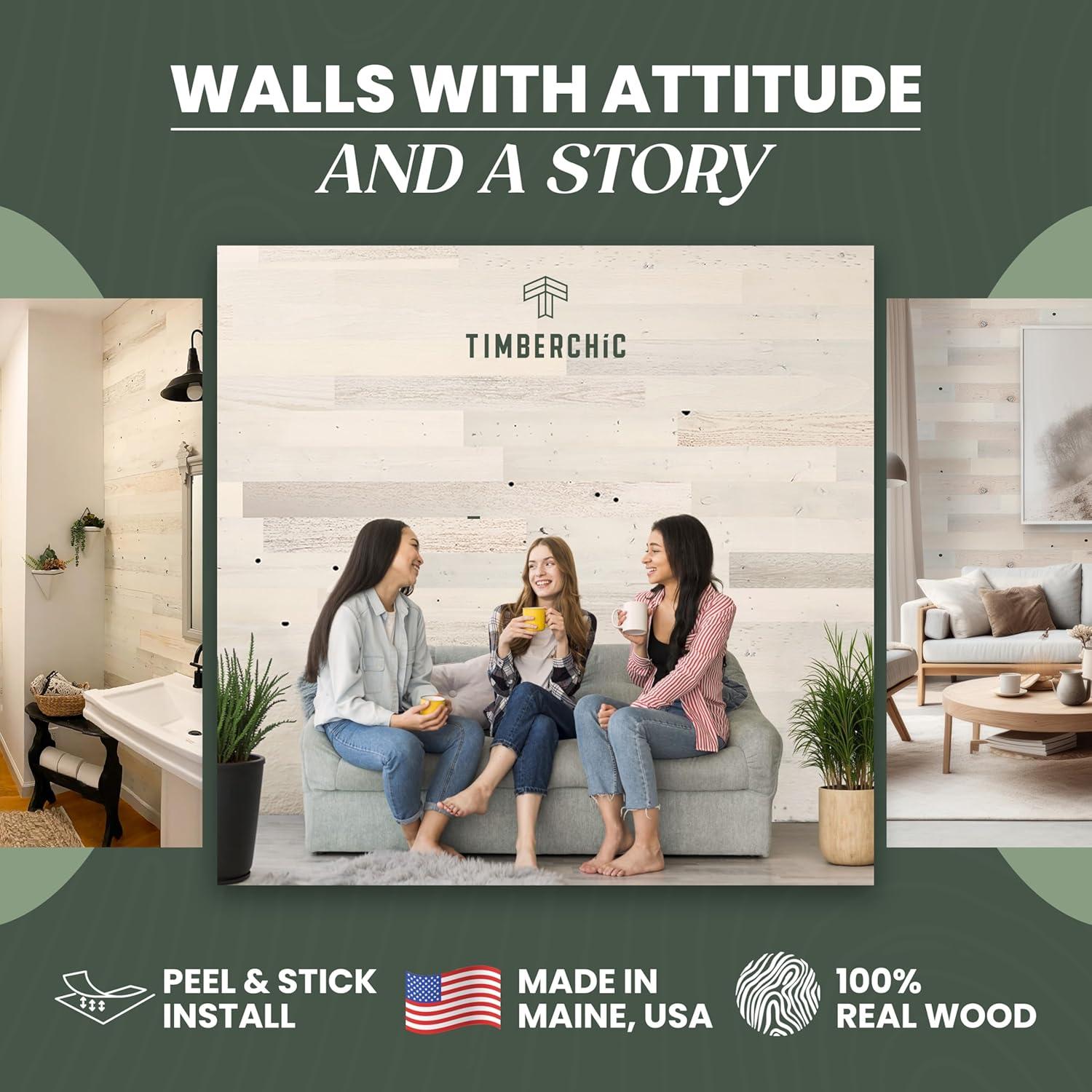 Timberchic River Reclaimed Wooden Wall planks - Simple Peel & Stick Wall Covering Application for DIY Accent Wall & Home Improvement - Modern, Premium Wall Paneling
