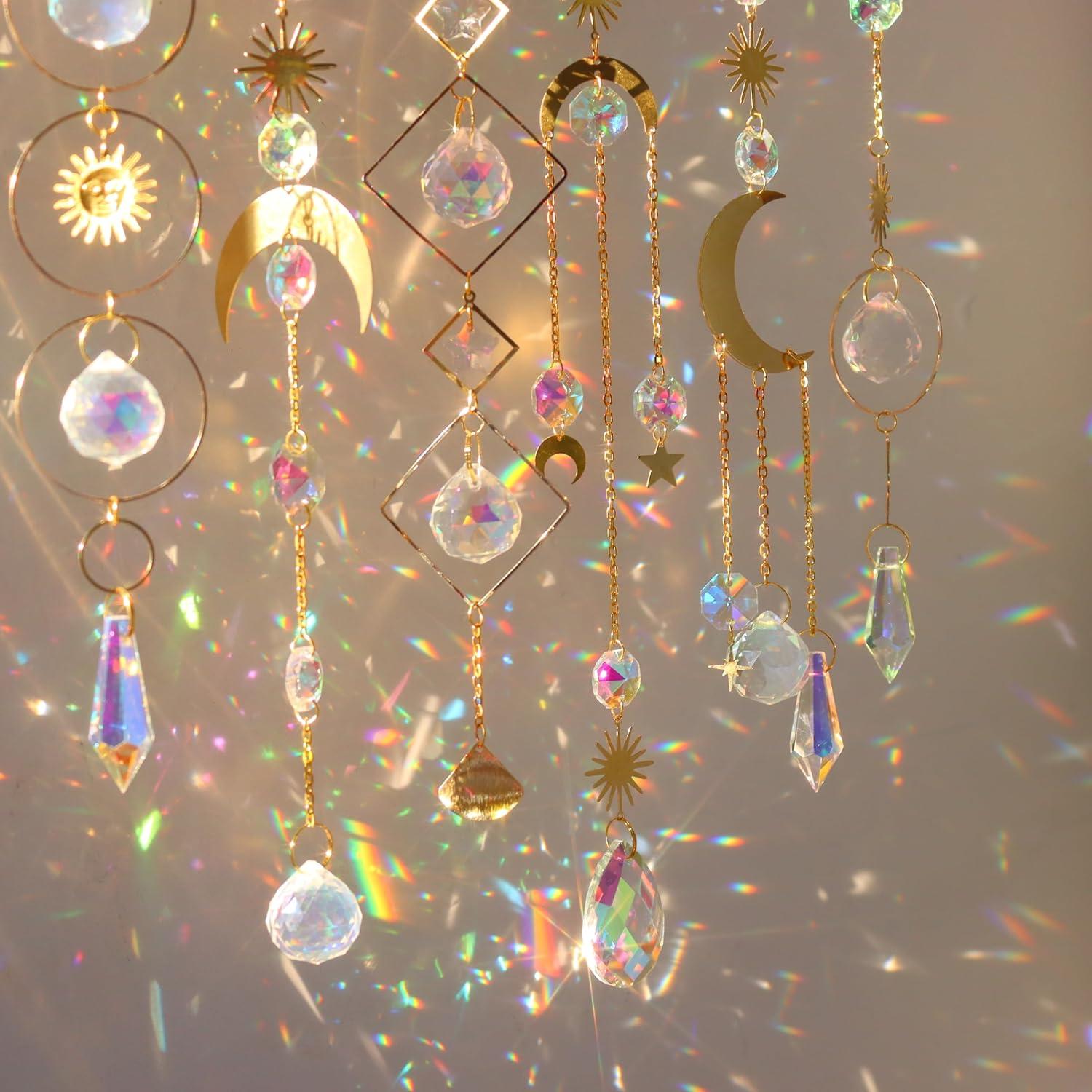 RibRave 6 PCS Colorful Crystals Suncatcher Hanging Sun Catcher with Chain Pendant Ornament Crystal Balls for Window Home Garden Christmas Day Party Wedding Decoration