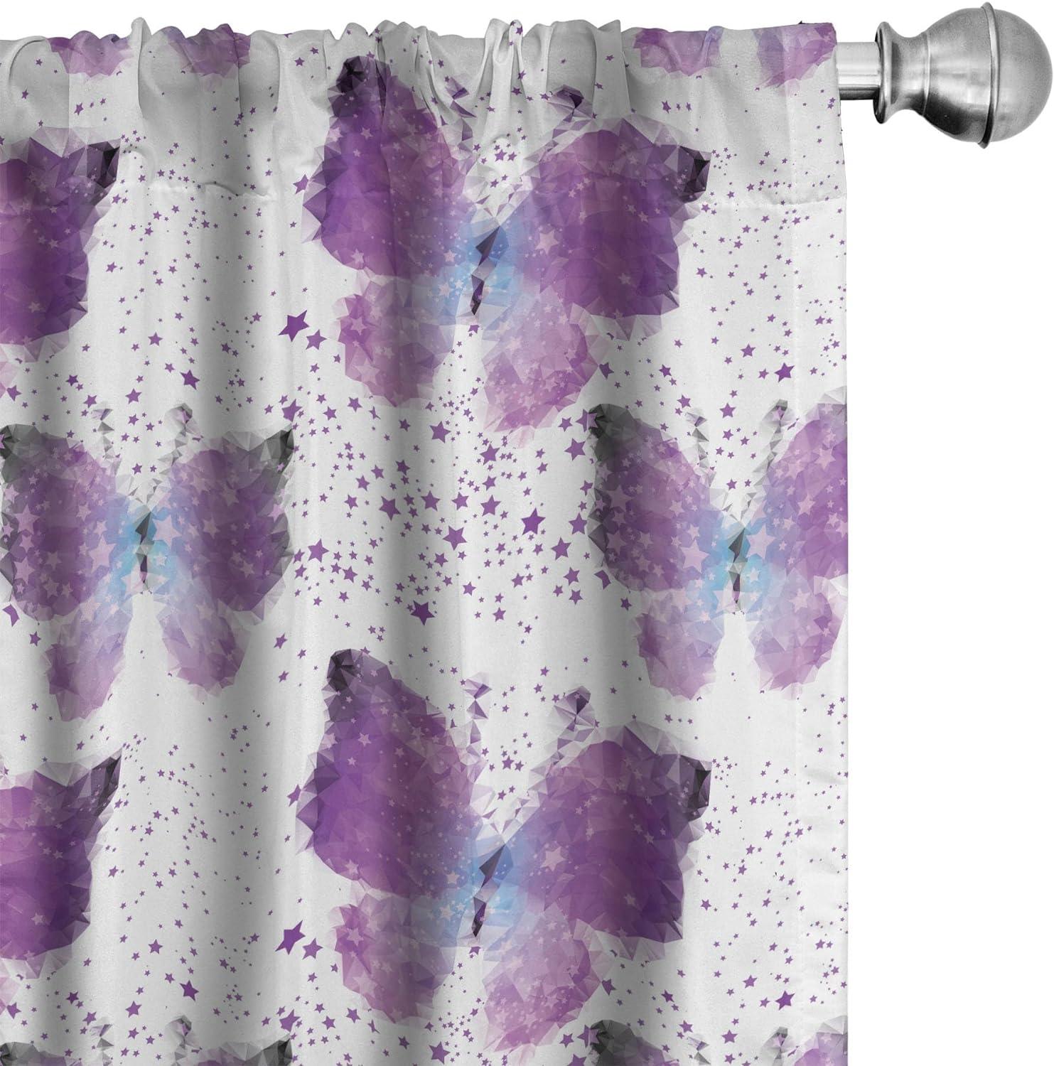 Purple and Blue Butterfly Geometric Pattern Room-Darkening Curtains, 28" x 63"