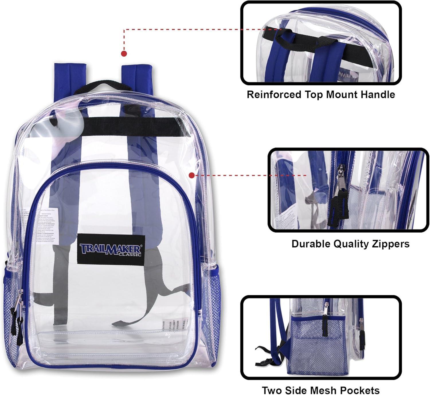 Trailmaker Heavy-Duty Clear Backpack, Blue Trim