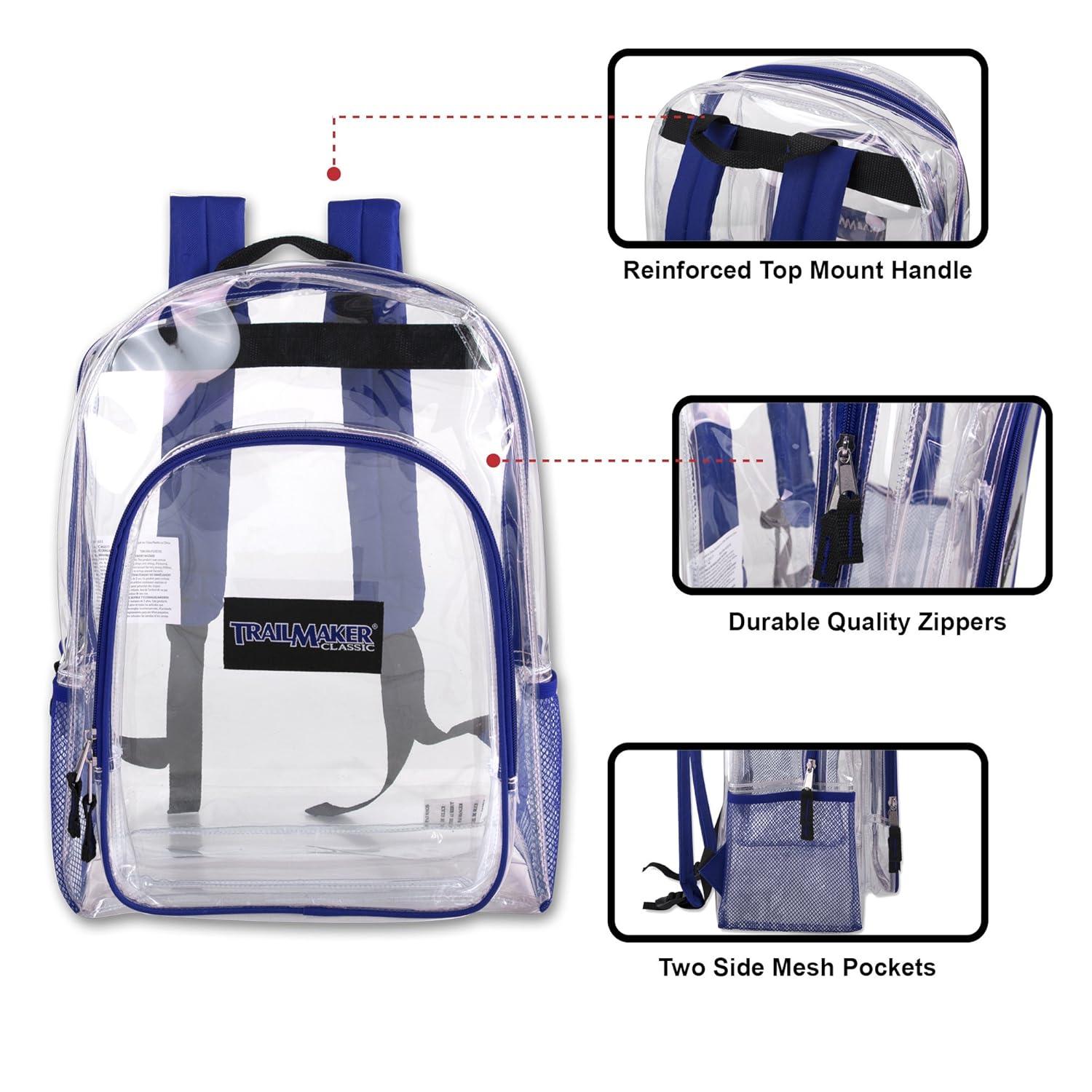 Trailmaker Heavy-Duty Clear Backpack, Blue Trim