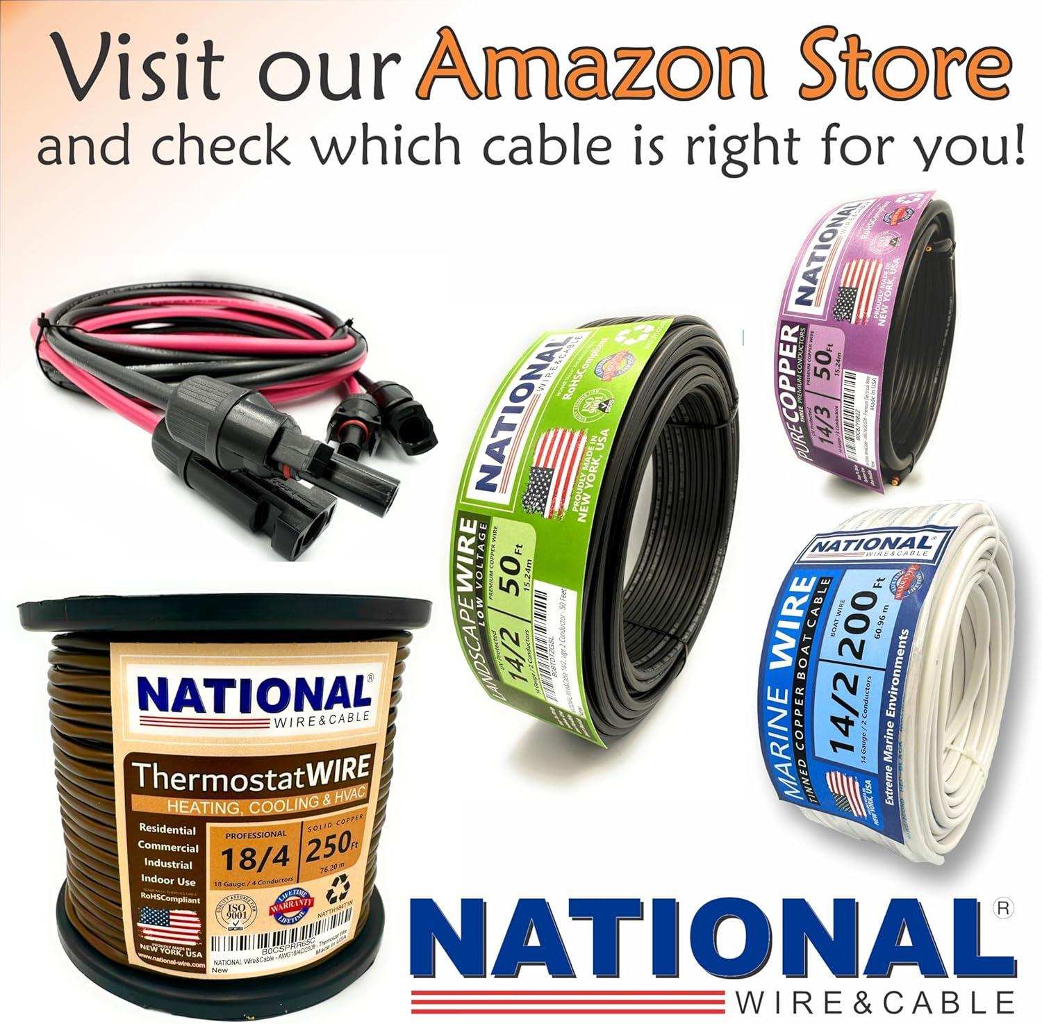 NATIONAL Wire&Cable - Premium Electrical Wire - 10 Gauge 4 Conductors - 100Ft - Made in USA