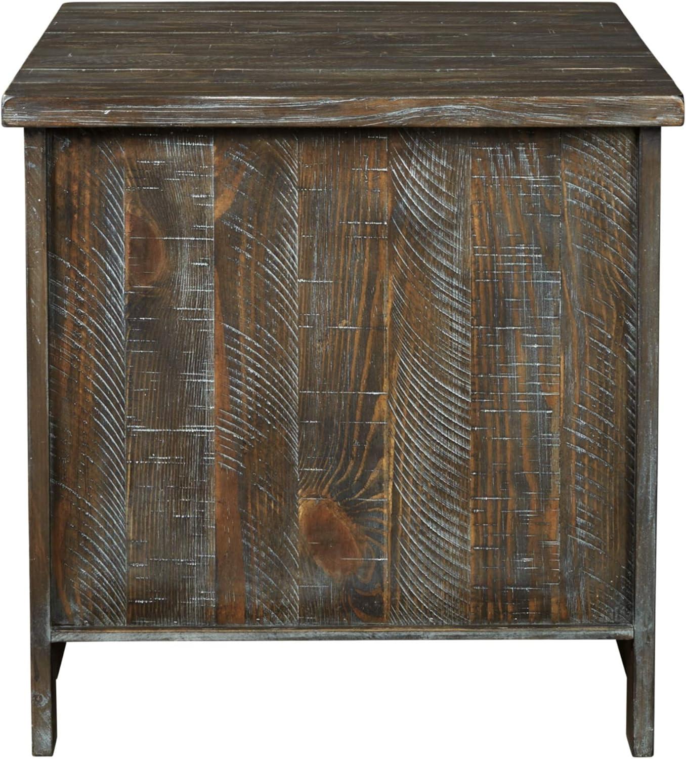 Danell Ridge Rectangular End Table Brown - Signature Design by Ashley: Farmhouse Mesh Cabinet Storage