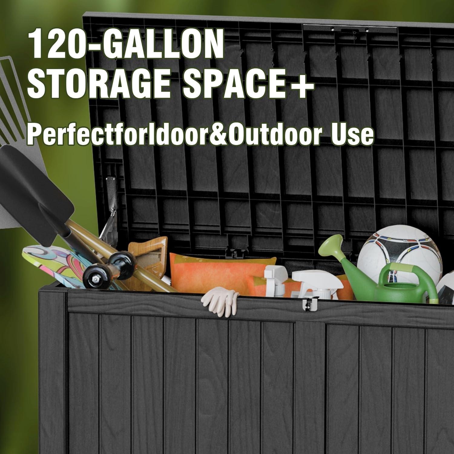 Hokku Designs Waterproof 120 Gallon Large Outdoor Indoor Patio Storage Deck Box , Outside Storage Bin for Cushion Pillows, Towels, Garden Tools