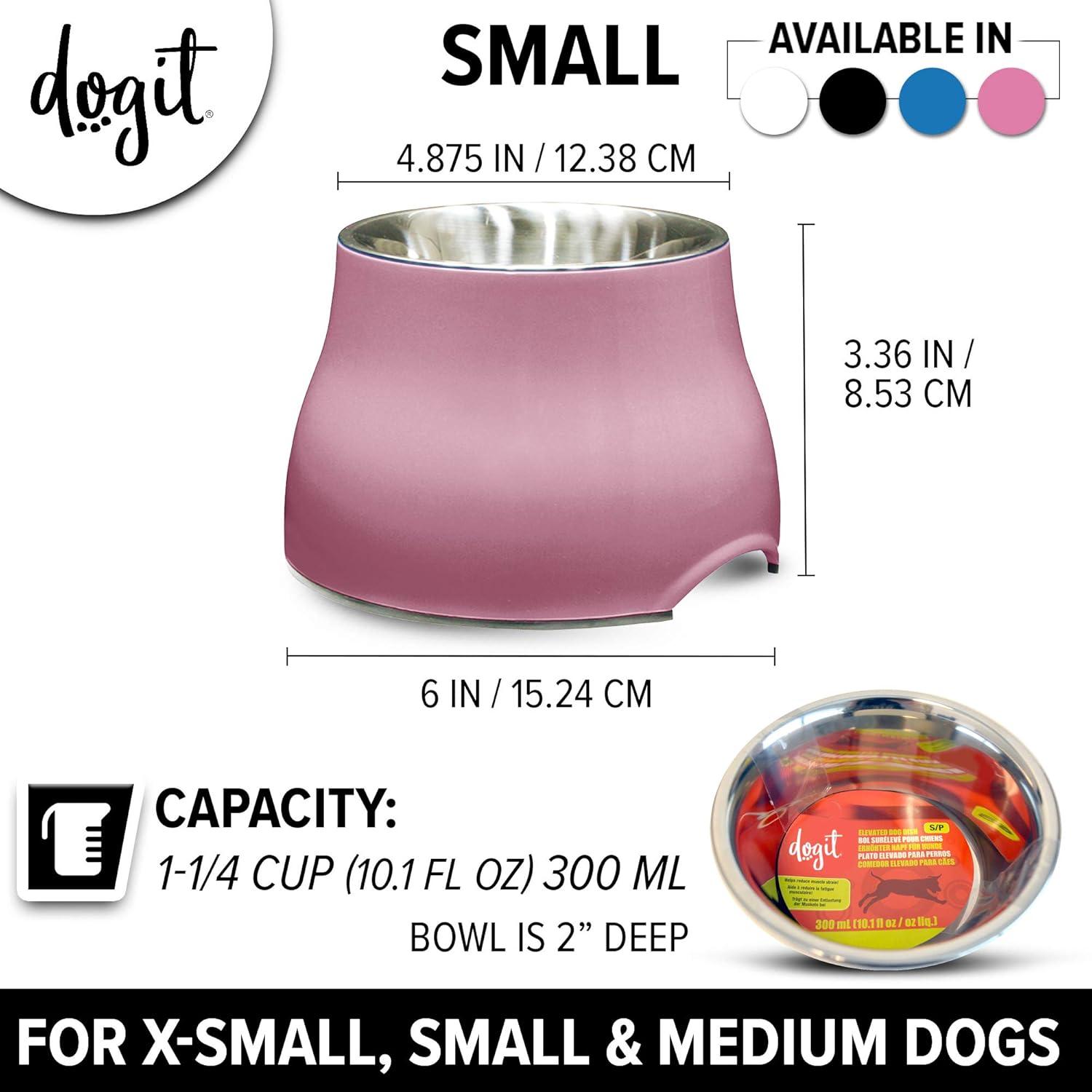 Dogit Elevated Dog Bowl, Stainless Steel Dog Food and Water Bowl for Small Dogs, Pink, 73742
