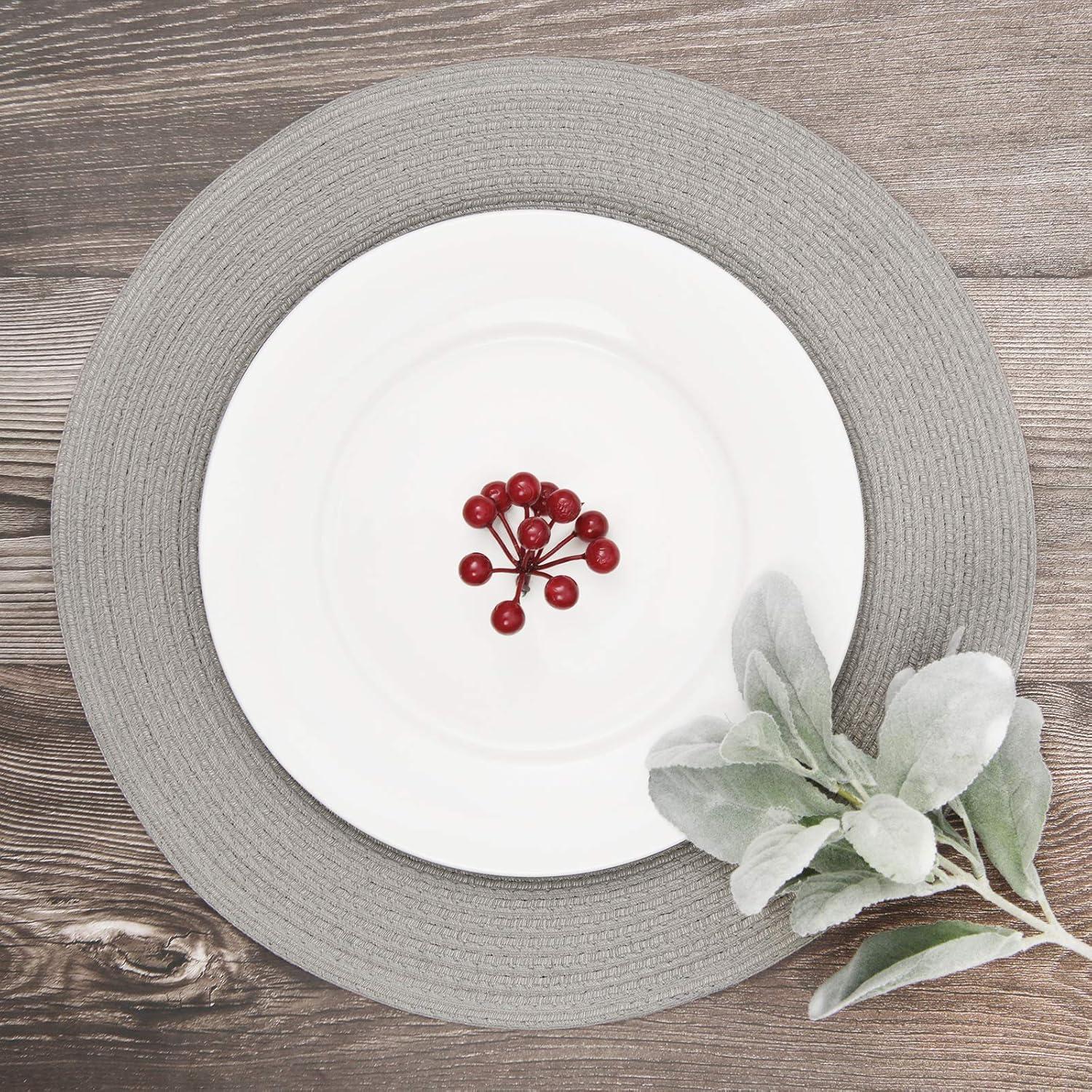 Light Gray Round Fabric Braided Placemats Set of 6