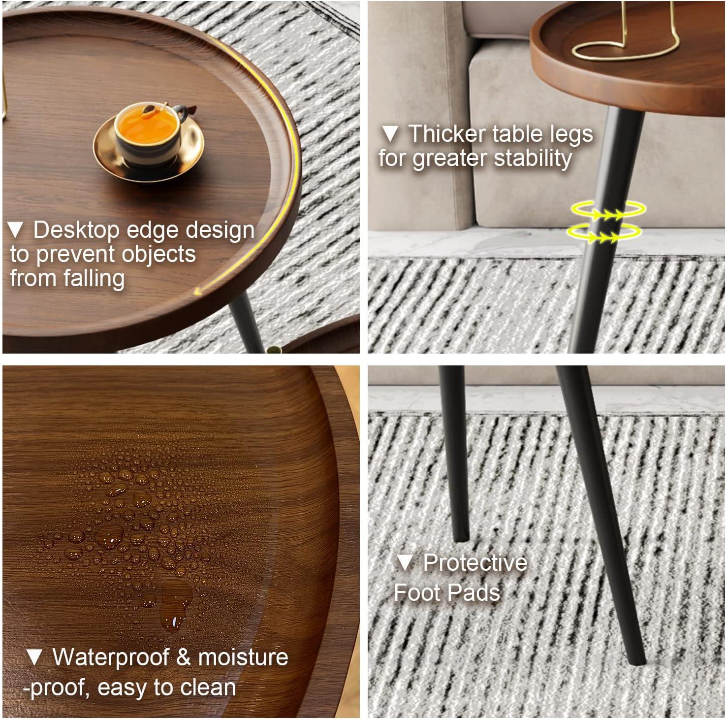 2-Piece Modern Round Coffee Table Set for Living Room,Easy Assembly Nesting Coffee Tables,Walnut Color Circle End Side Tables for Bedroom Office Balcony Yard