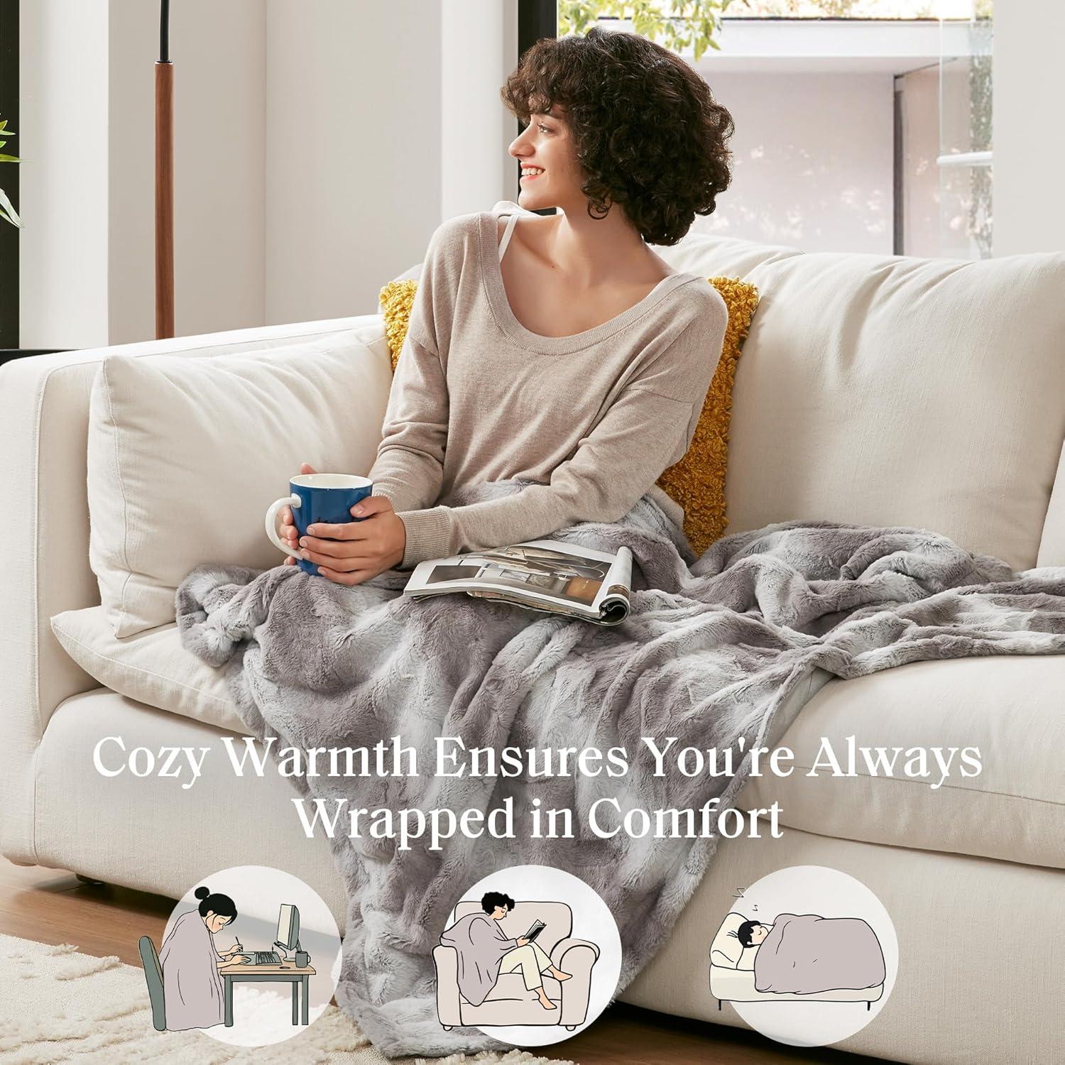 80"x96" Marselle Faux Fur Oversized Bed Throw Blanket Gray