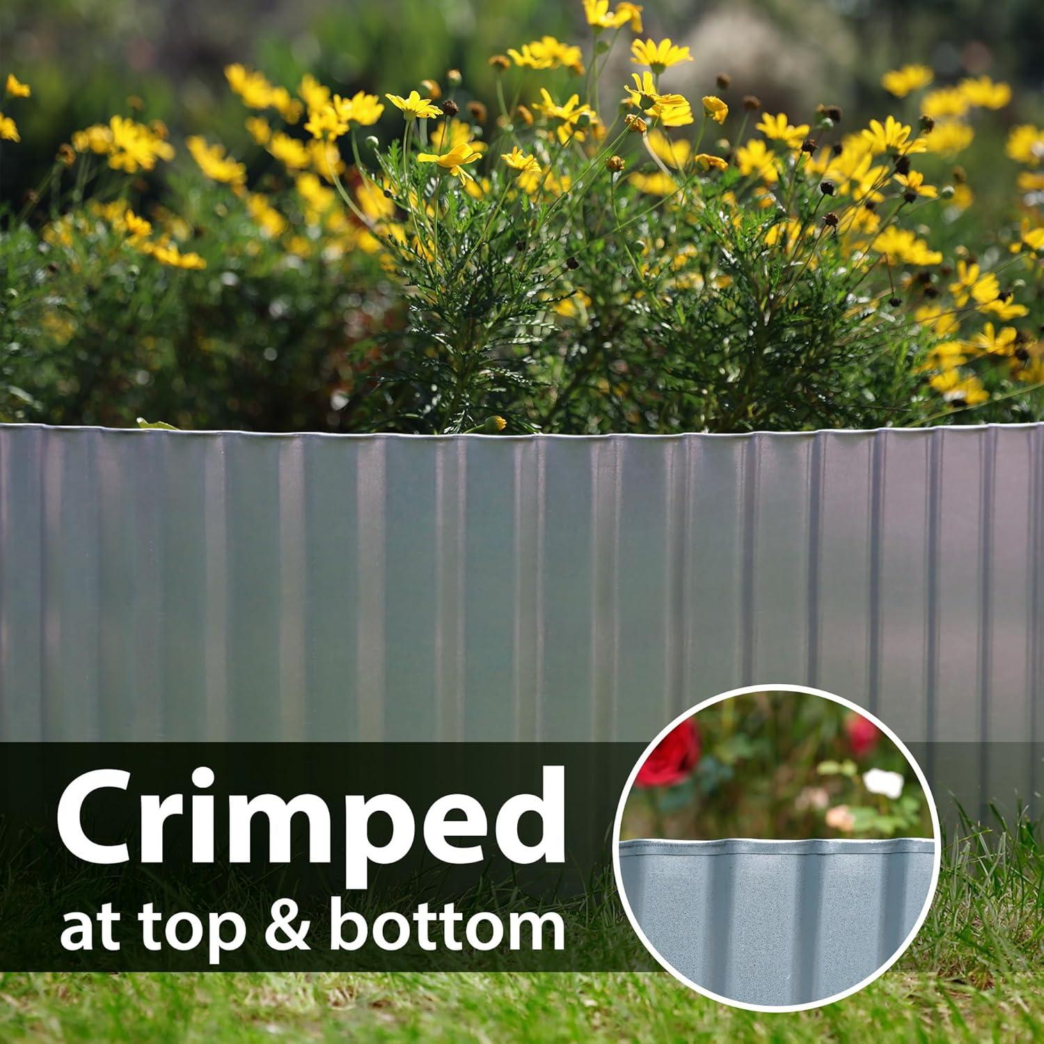 WORTH Wide-Corrugated Galvanized Steel Landscape Lawn Edging - 10" x 20' Flexible Sturdy Garden Long Strips of Metal Edging for Raised Flower Bed Tree Surrounds