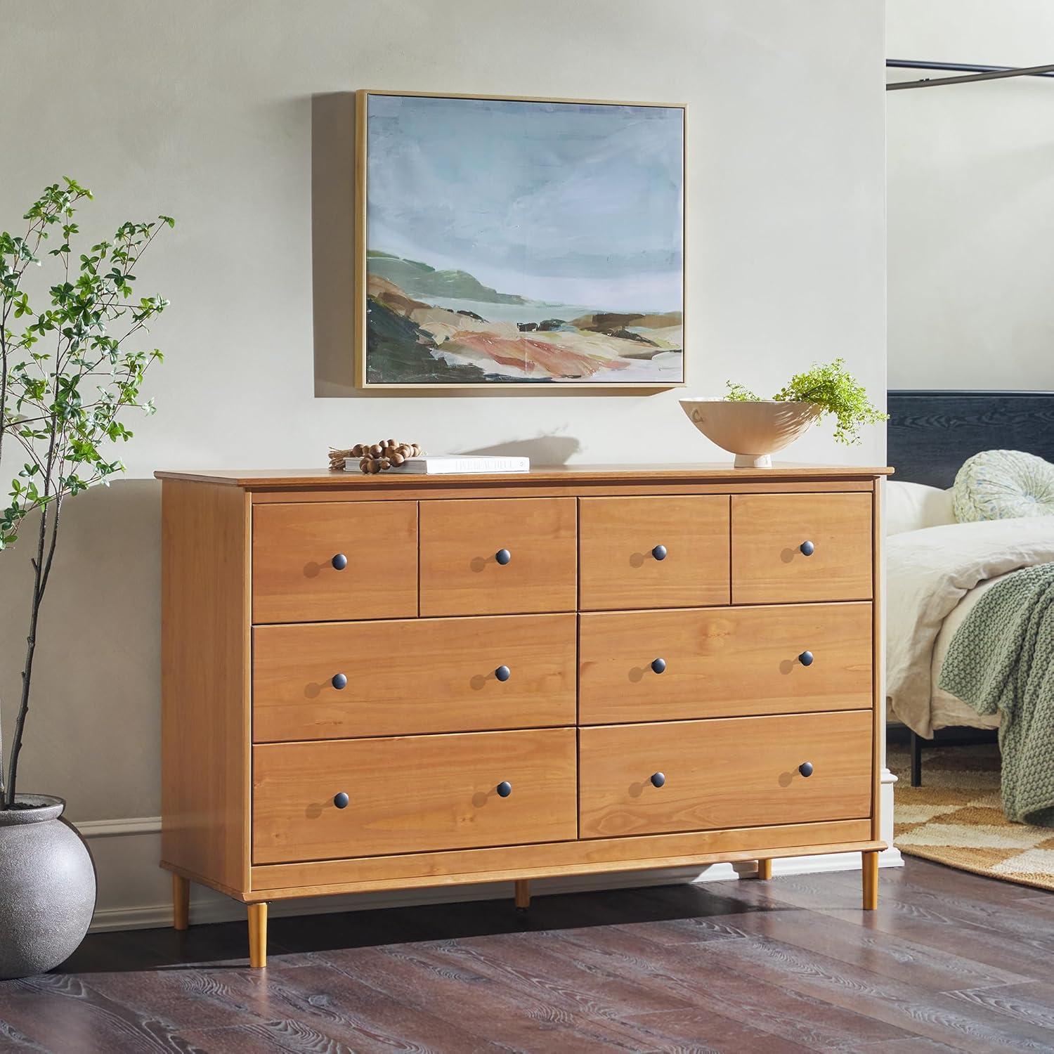 Walker Edison Mid-Century Modern 6-Drawer Solid Wood Dresser, Caramel