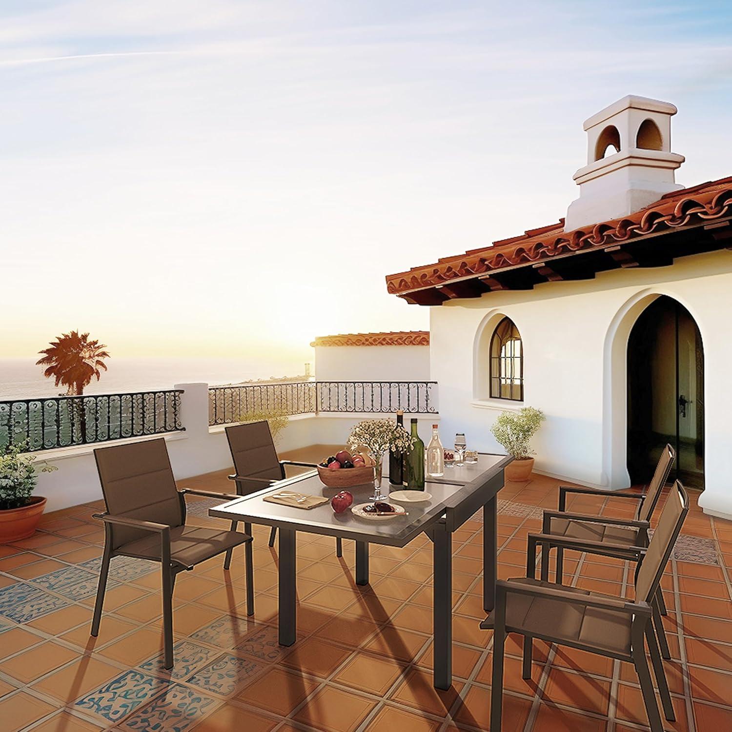 Modern Aluminum Outdoor Dining Table - Expandable Patio Glass Dining Table for 6-8, Extendable Aluminum Patio Extender Table 35" to 70" for Backyard, Porch, Deck, Garden, Tempered Glass Gray