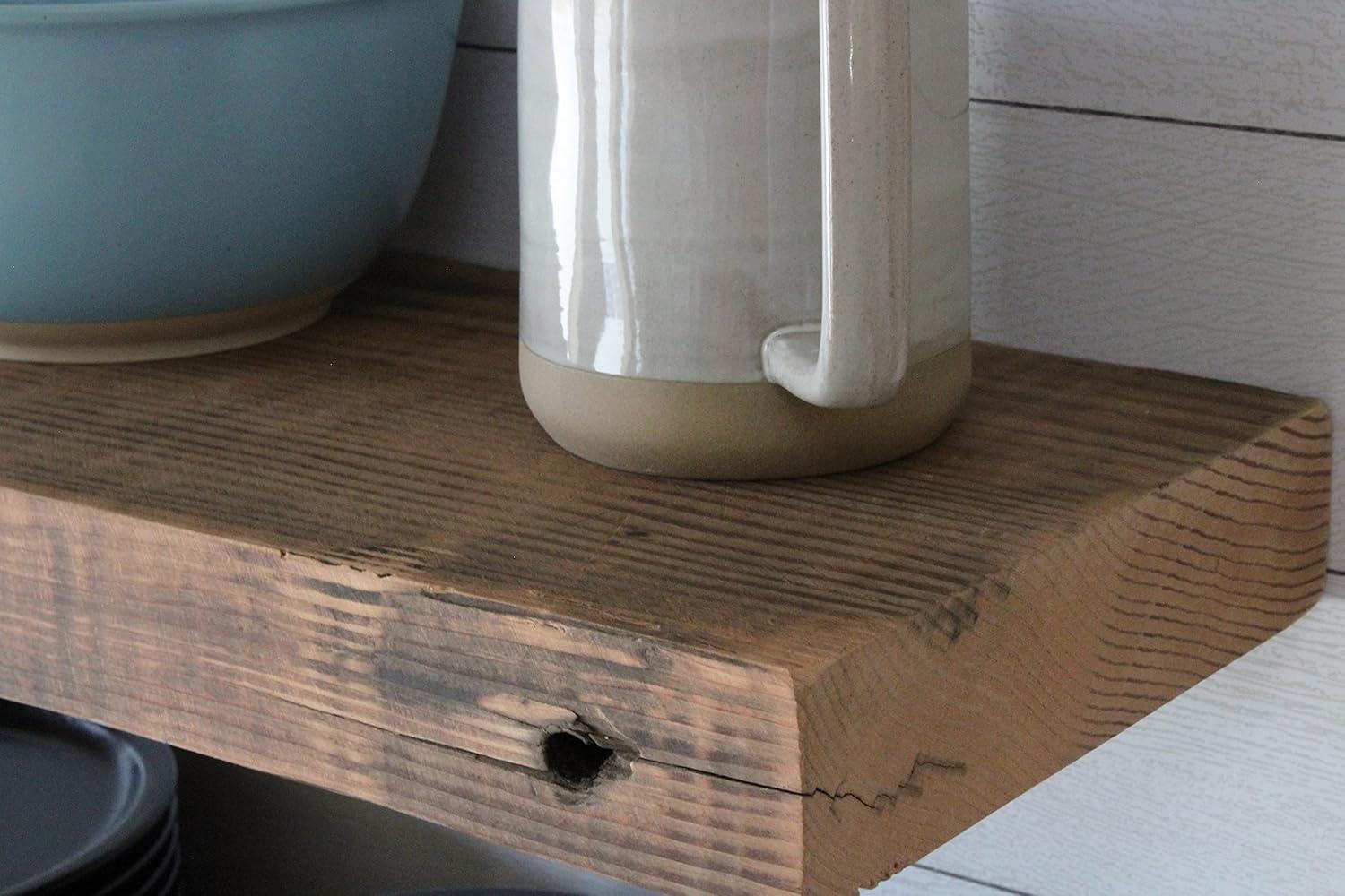 Reclaimed Barn Joist Deep Floating Shelves with Low Profile Brackets