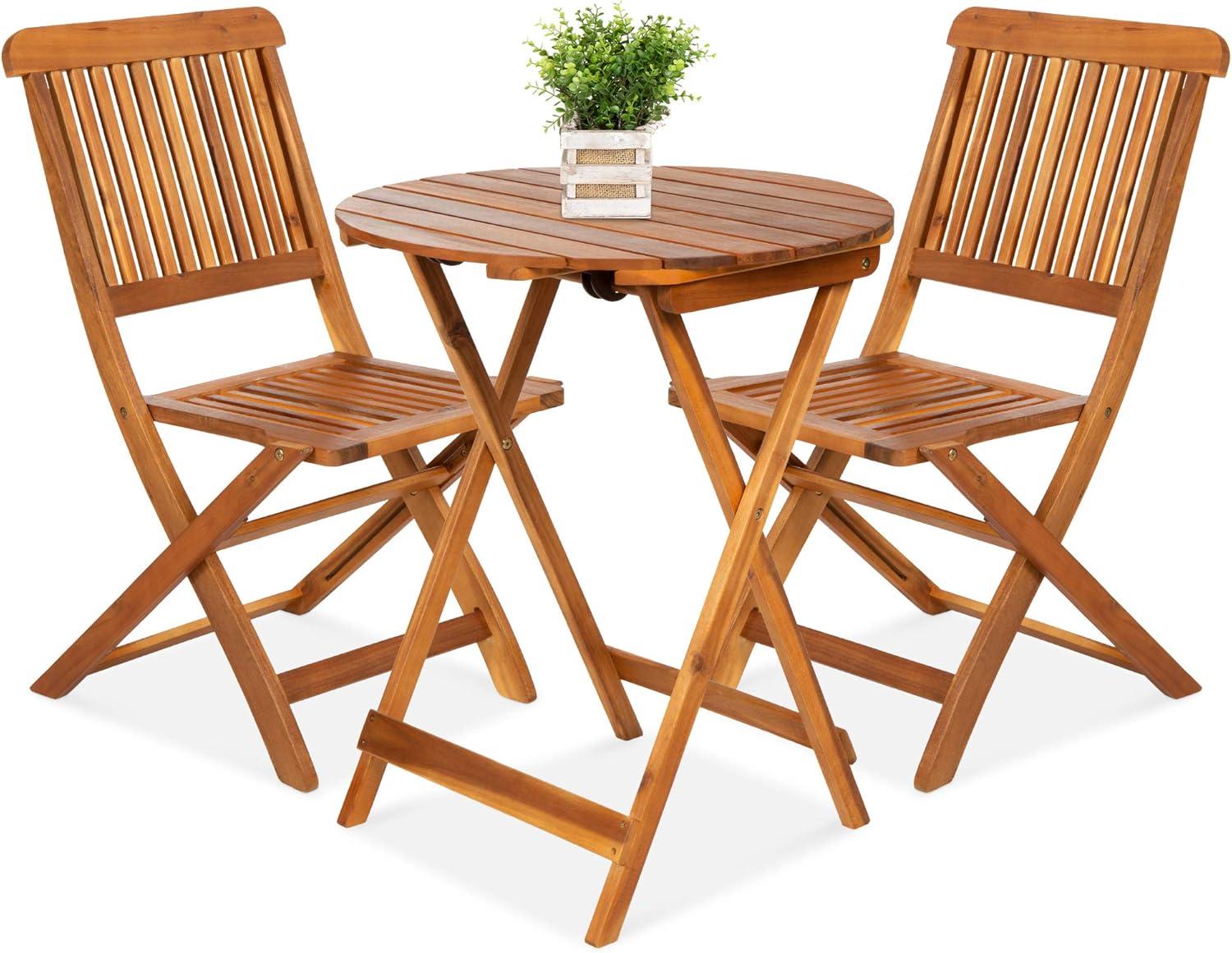 Elegant Acacia Wood 3-Piece Bistro Set with Teak Finish