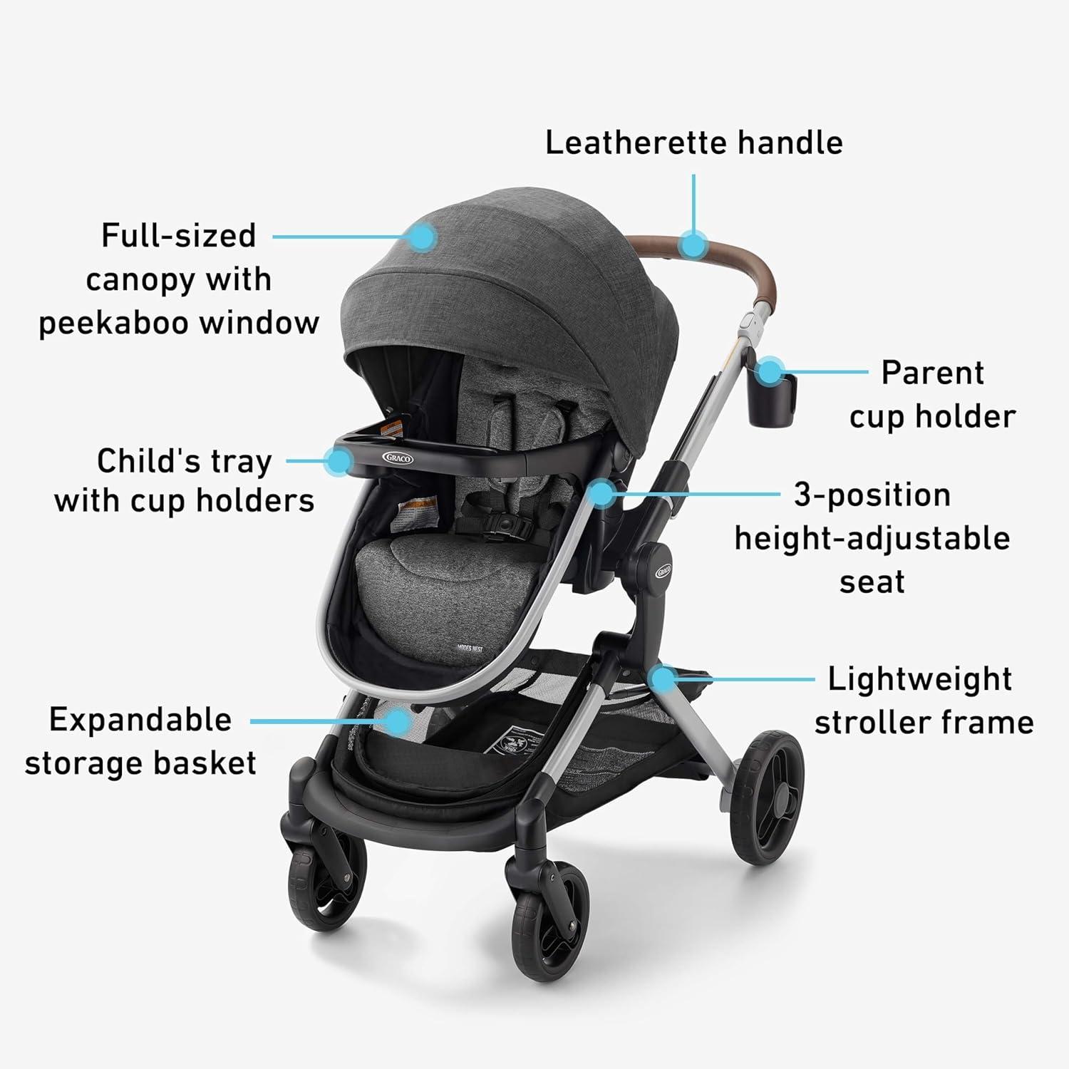 Gray and Black Aluminum 3-in-1 Bassinet Stroller Travel System