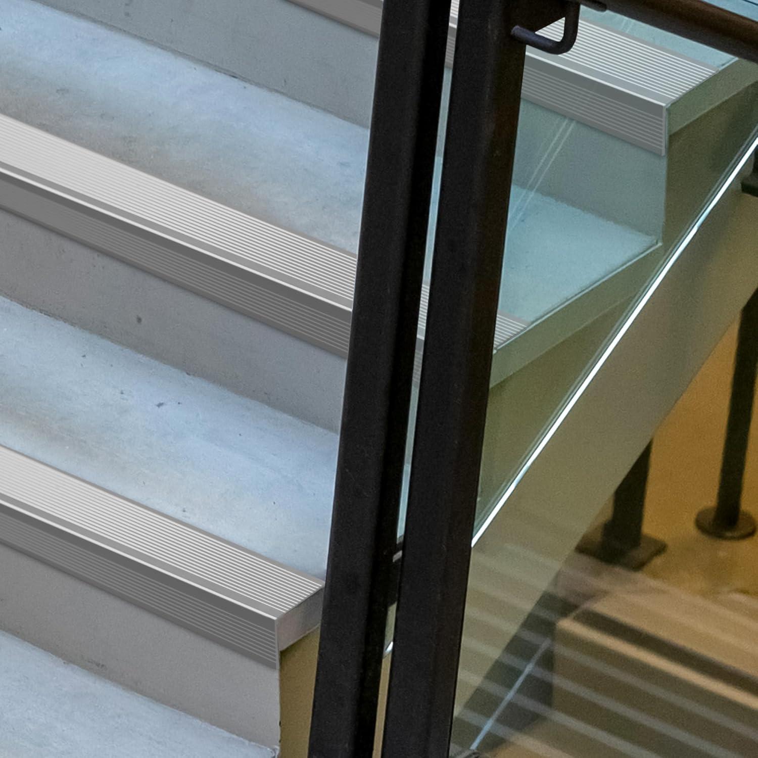 36 Inch Matte Silver Aluminum Anti-Slip Stair Nosing Trim