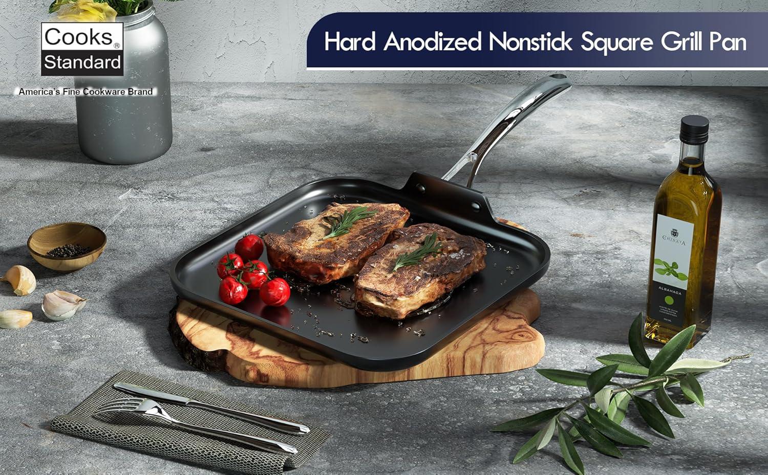 Cooks Standard Nonstick Hard Anodized Square Griddle Pan 11 x 11-Inch