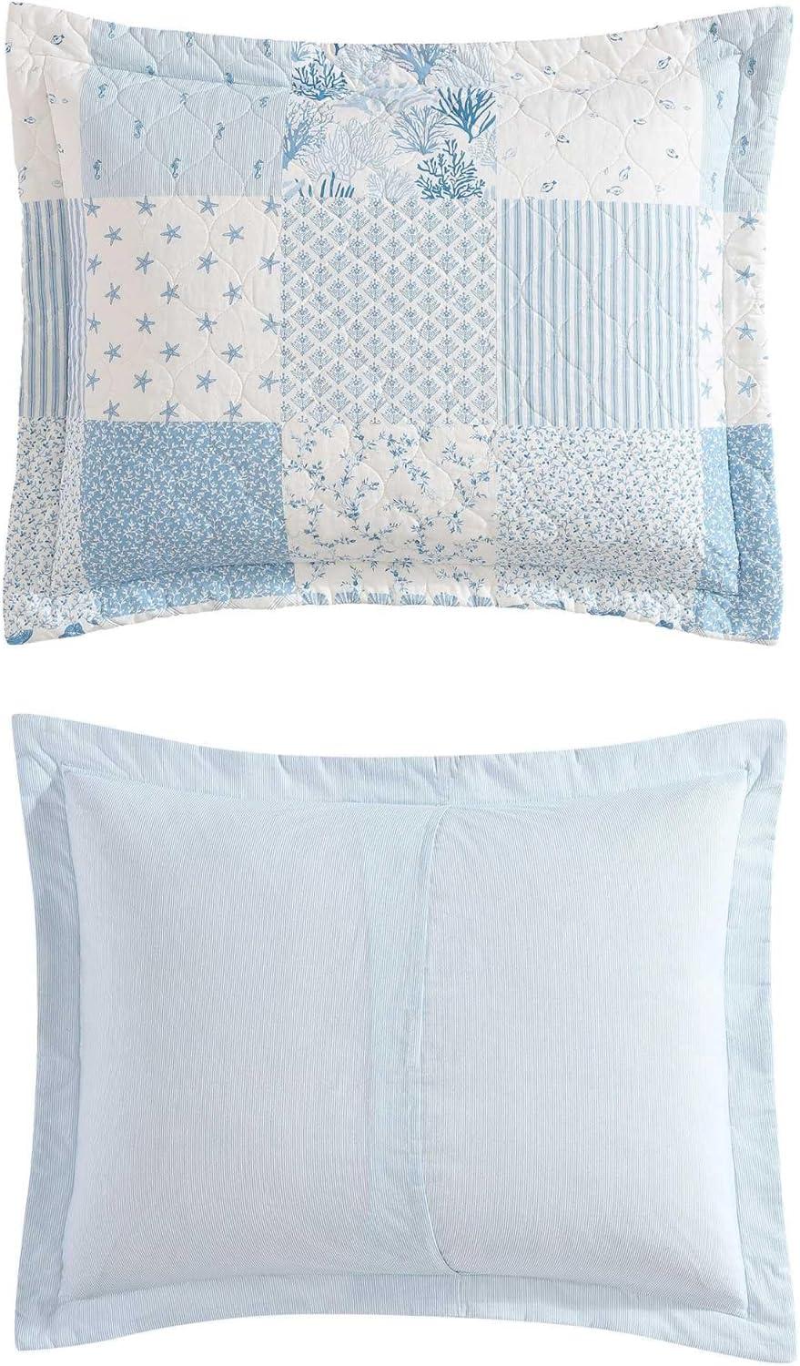 Laura Ashley Colleens Coastal Patchwork Cotton Blue Quilt Set