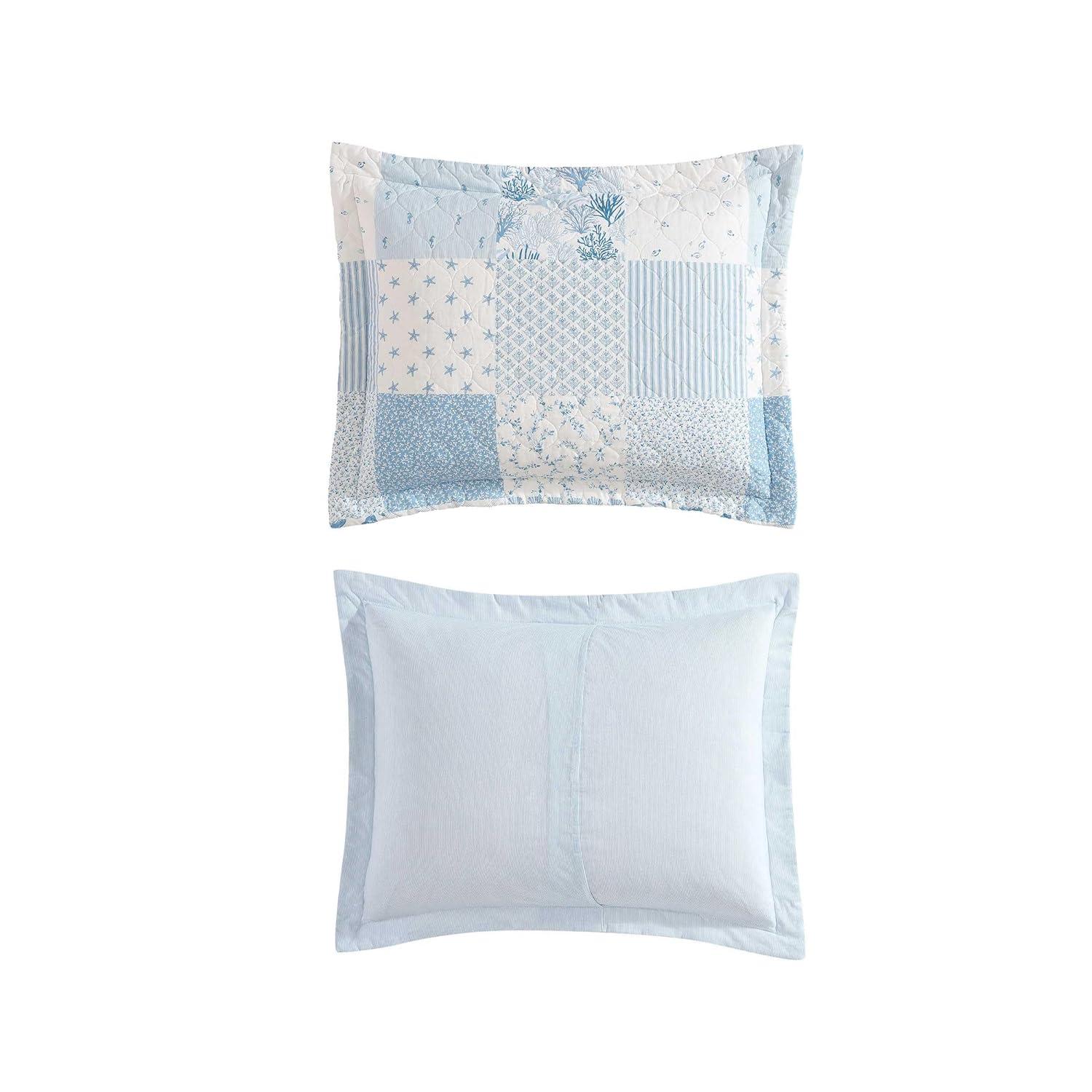 Laura Ashley Morning Glory Laura Ashley Coastal Patchwork Cotton Blue Quilt Set