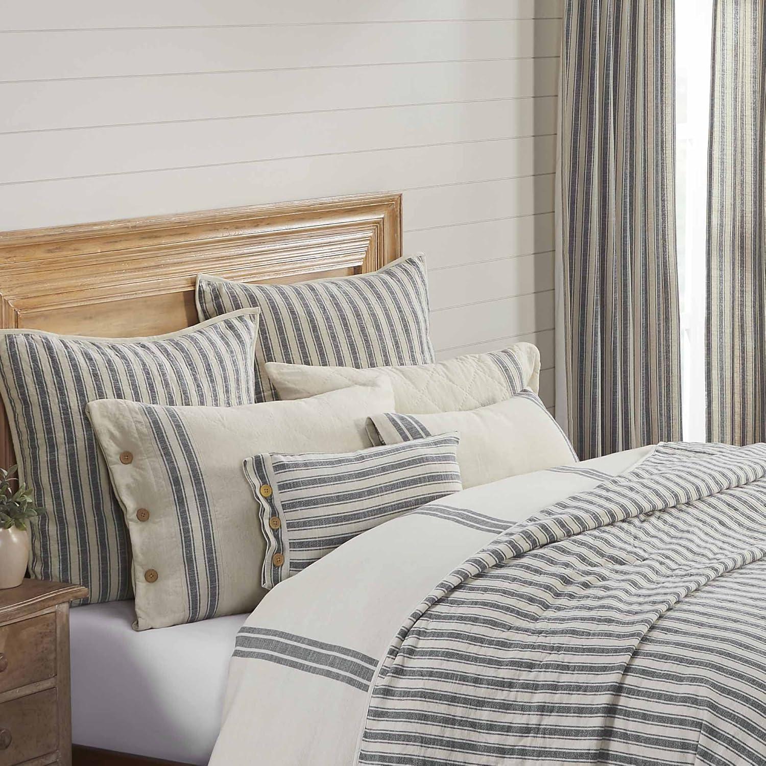 Piper Classics Market Place Gray Ticking Stripe Standard Size Pillow Sham