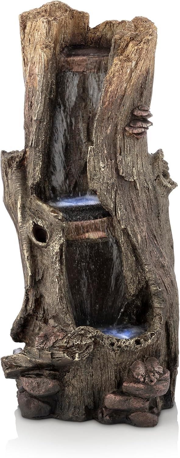 41" Tall Outdoor Tree Trunk Waterfall Fountain with LED Lights