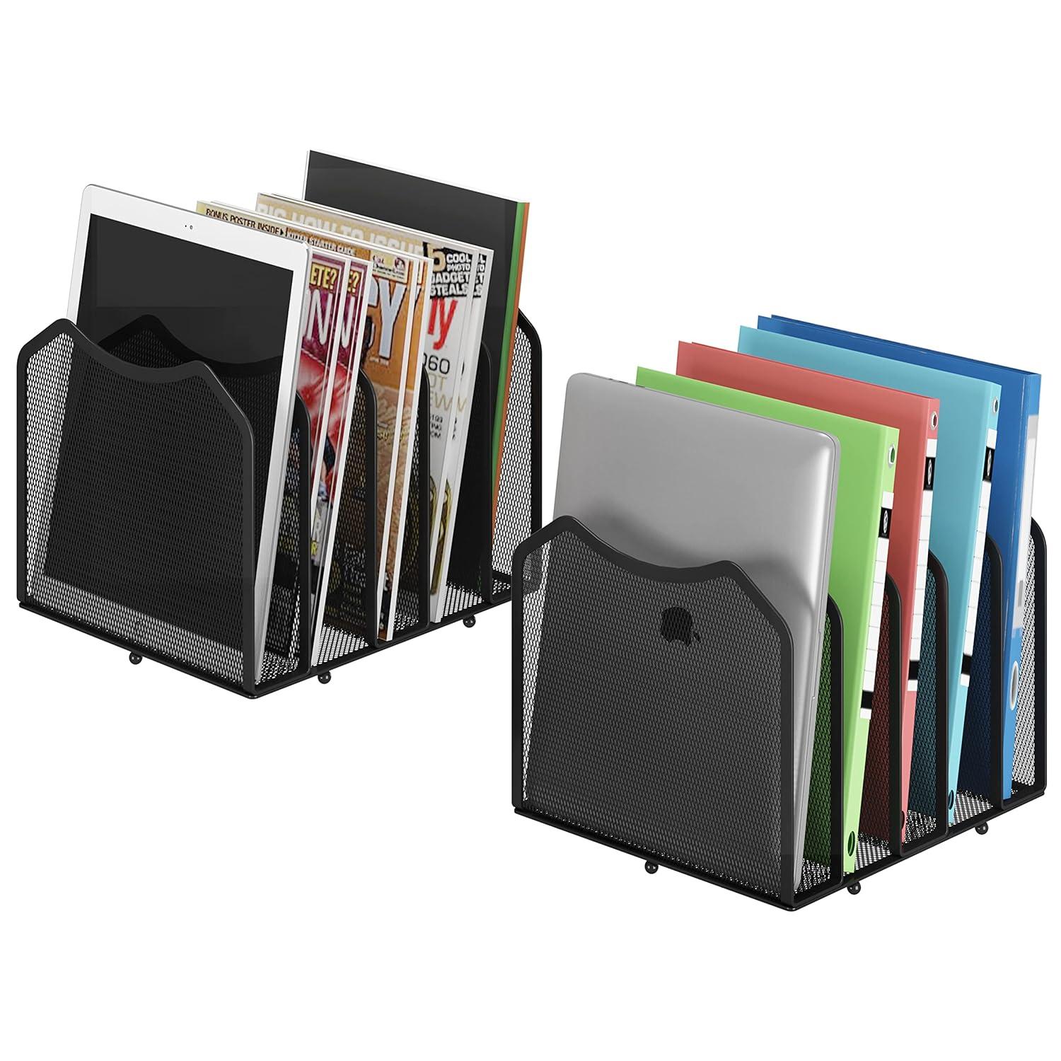 Latitude Run® Black 2 Pack - 5-Section Mesh Desktop File Sorters for Home & Office