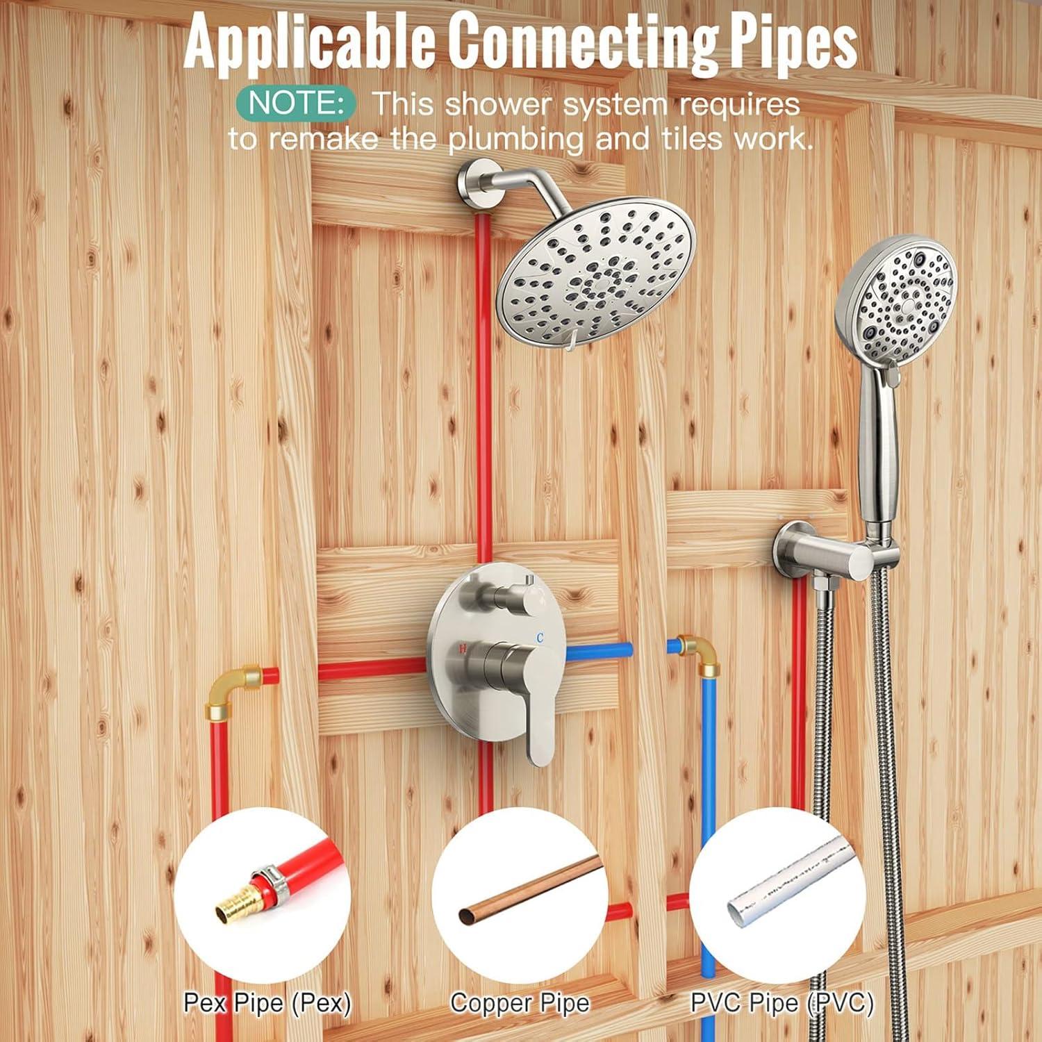 SR SUN RISE Shower Faucet - 8 Inch Multifunctional High Pressure Shower Head System with Handheld Shower Head Fixtures - Valve Included - Brushed Nickel