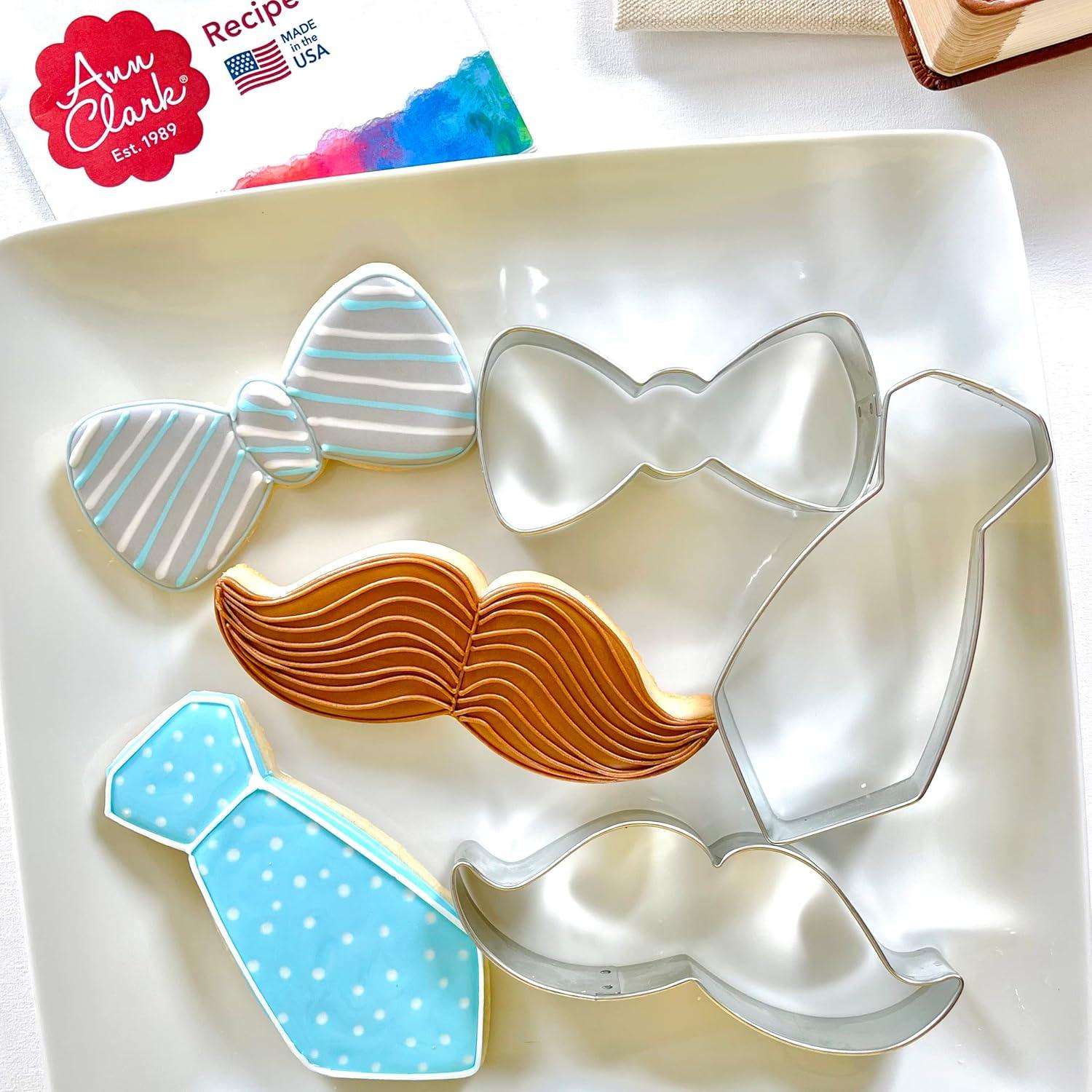 Little Man Father's Day Cookie Cutter Set, 3-Piece Set, Mustache, Bowtie, Neck Tie, Made in USA by Ann Clark