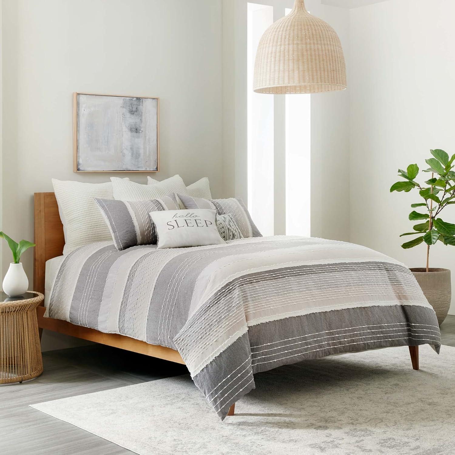 Santander Grey Duvet Set - One Full/Queen Duvet and Two Standard Shams - Levtex Home