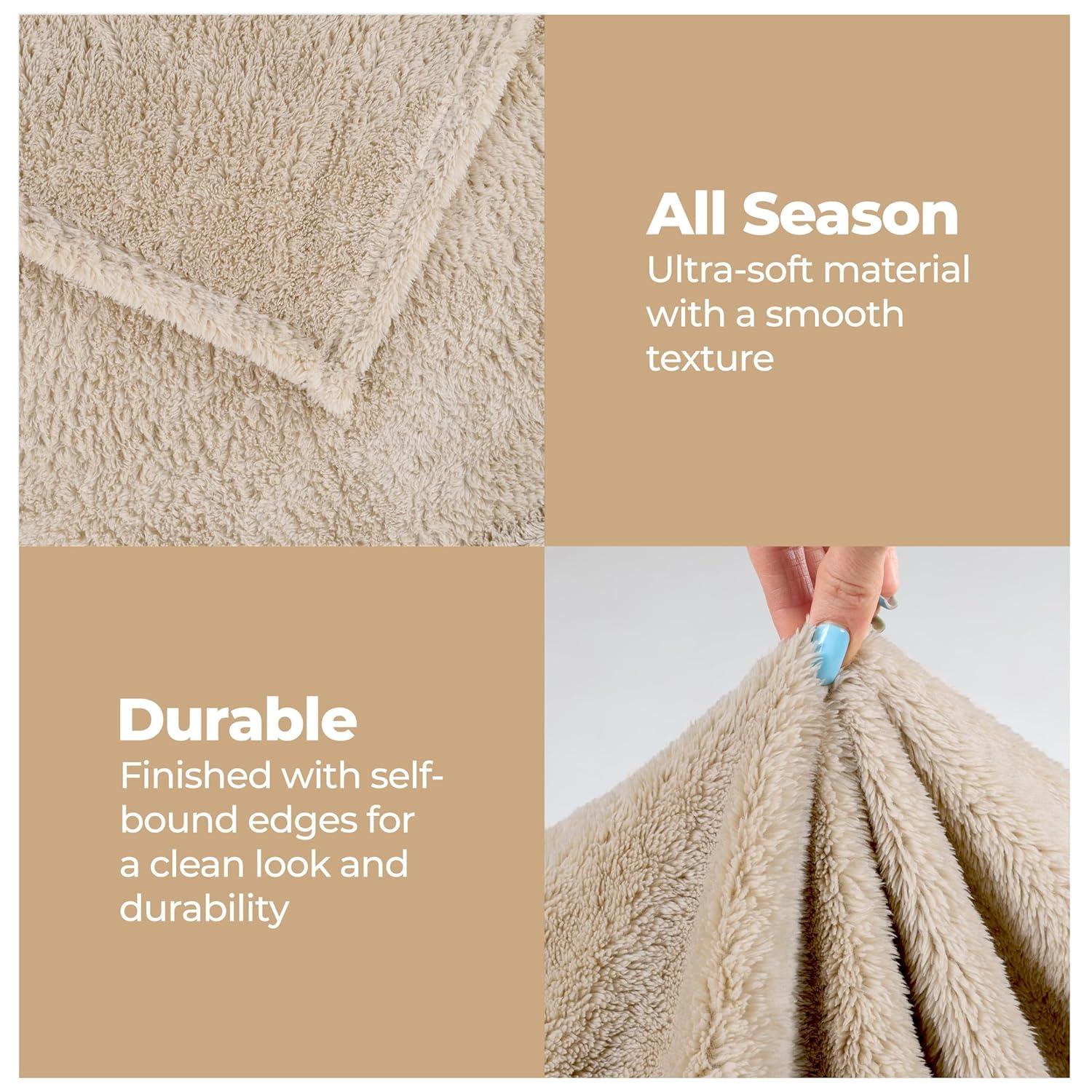 Superior Super Soft Plush Fleece Blanket, Adult/Teen, Throw 50" x 60", Linen