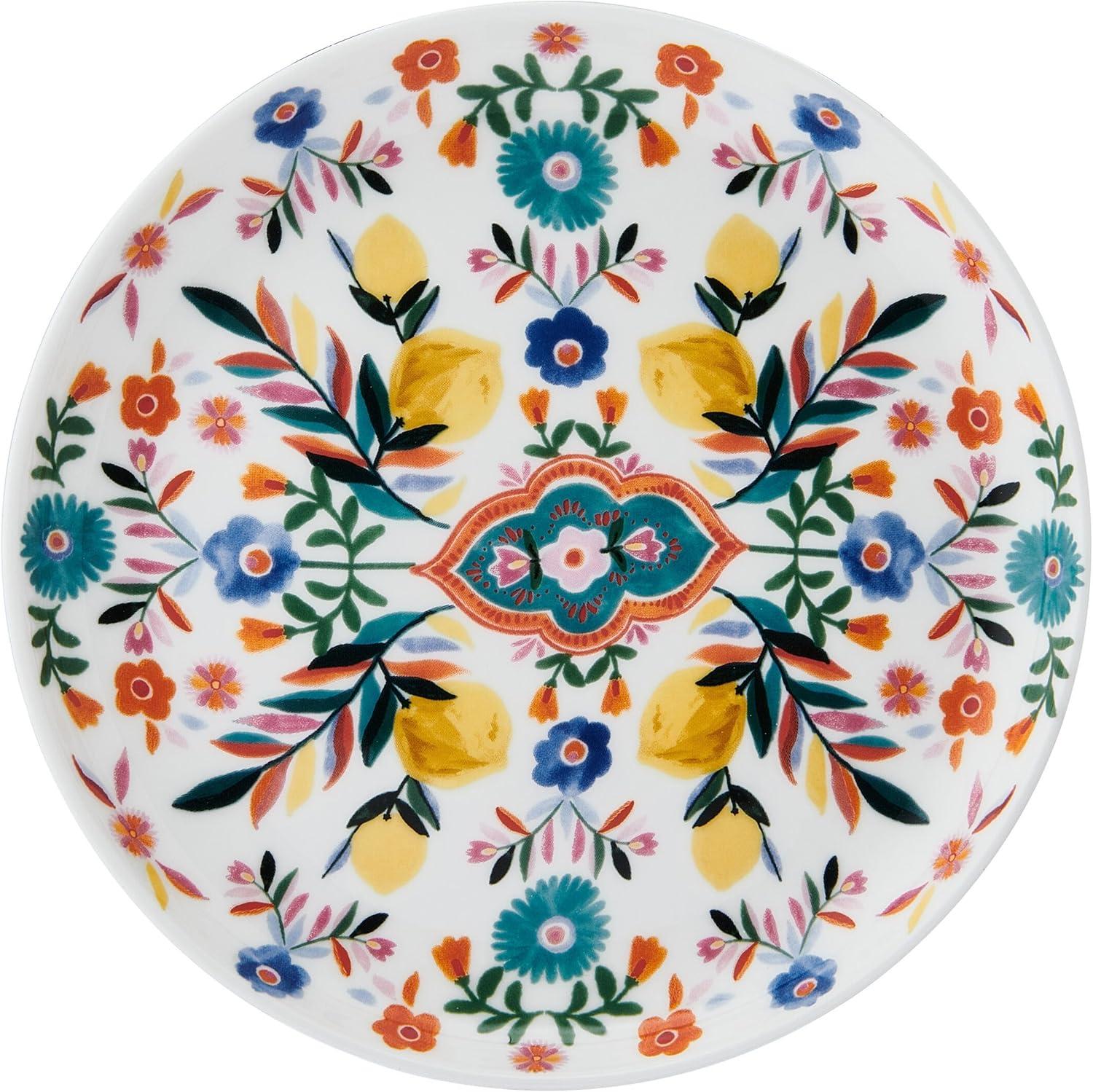 Colorful Medallion Pattern Porcelain Salad Plates, Set of 4