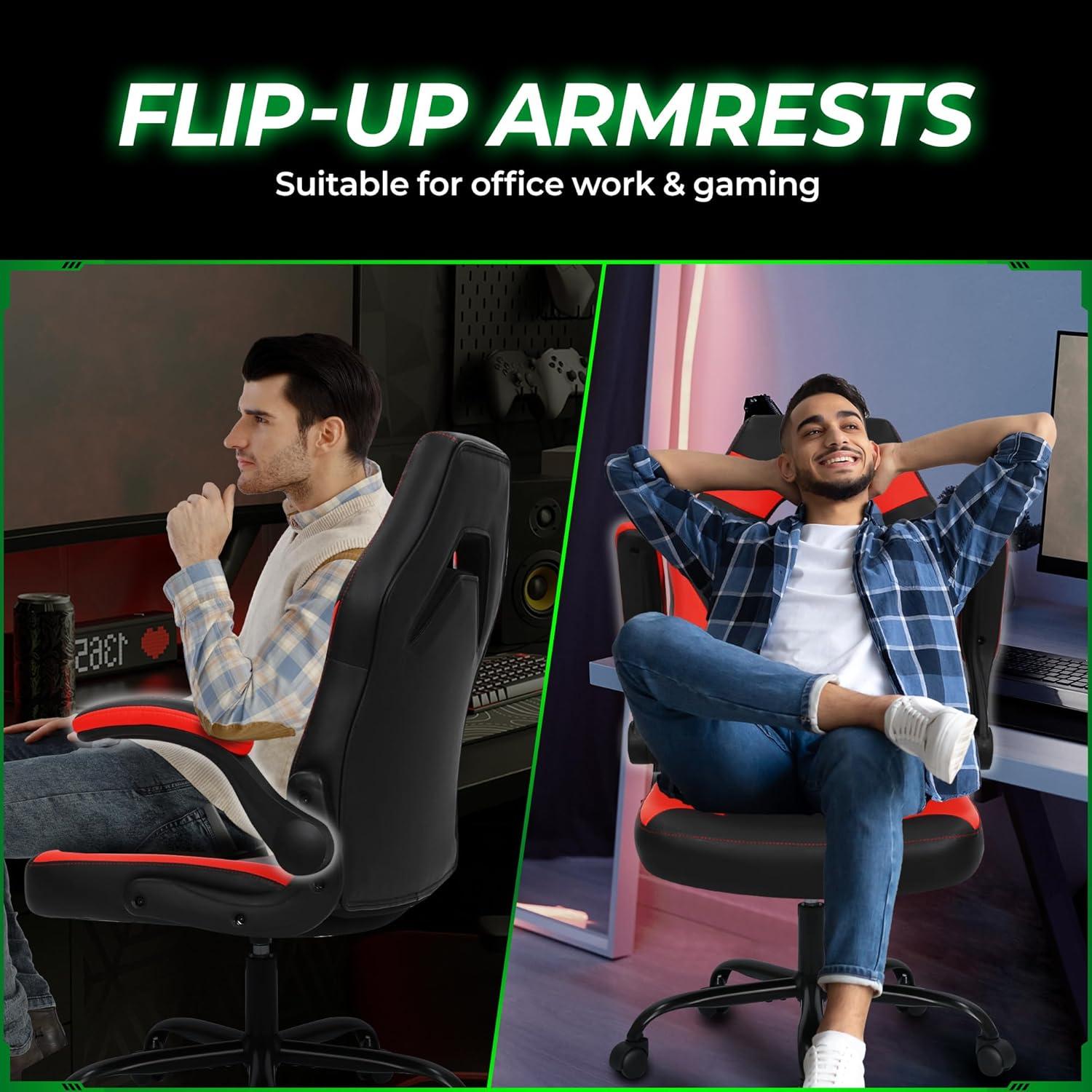 N-GEN Adjustable Ergonomic Faux Leather Swiveling PC & Racing Game Office Desk Chair with Flip-Up Arms