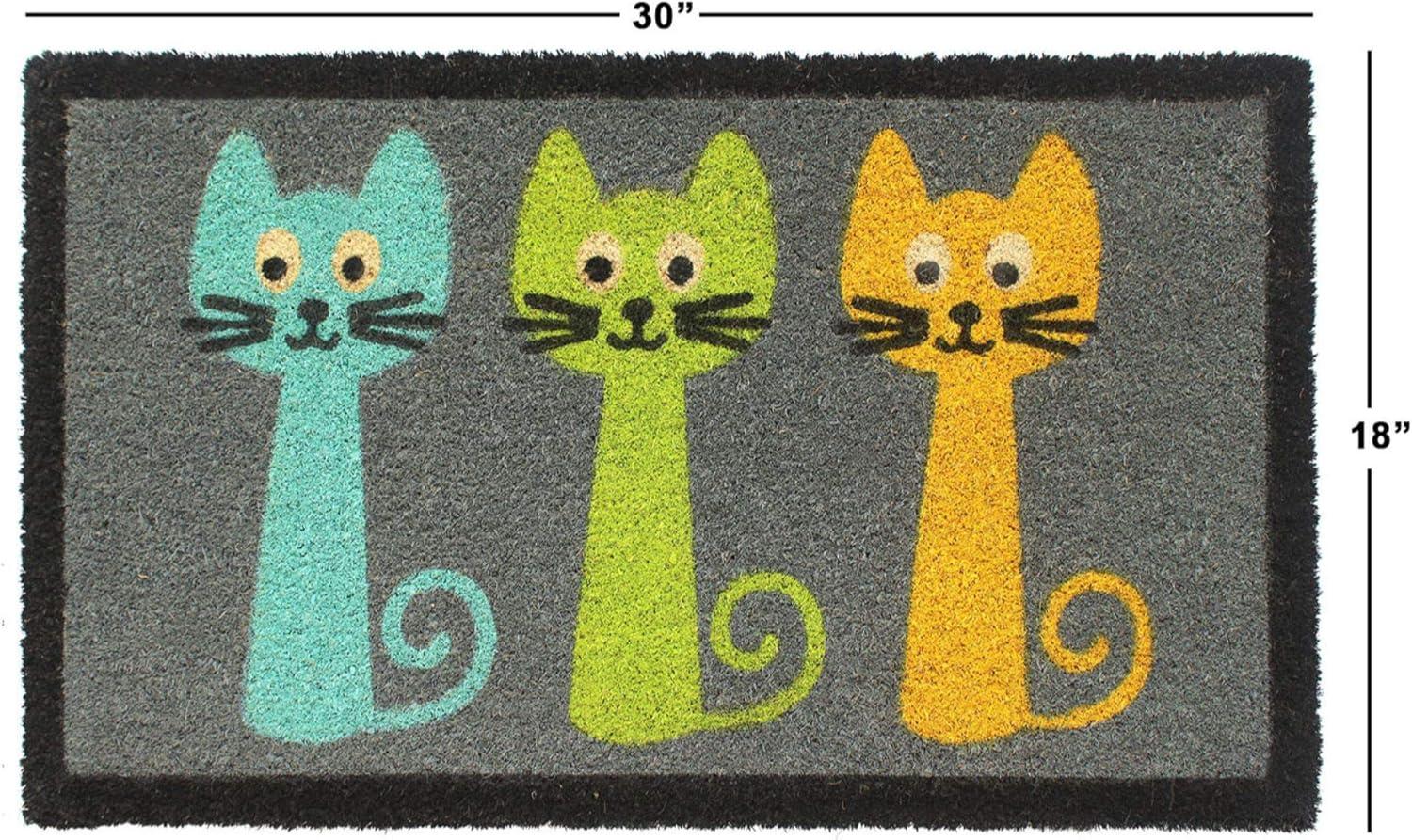RugSmith Machine Tufted Three Cats Indoor and Outdoor Coir Doormat, 18" x 30"