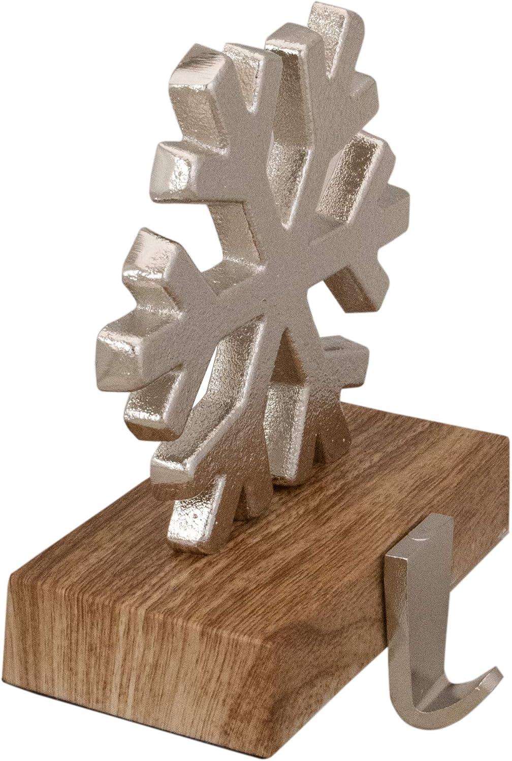 Northlight 6" Silver Snowflake on Wood Look Base Christmas Stocking Holder