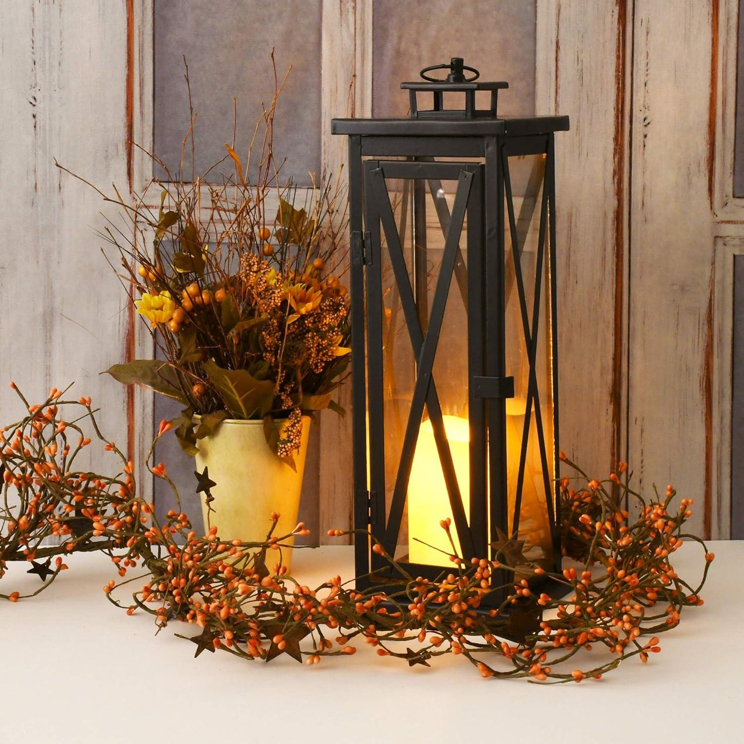 LumaBase Metal Lantern with Battery Operated Candle - Black Crisscross