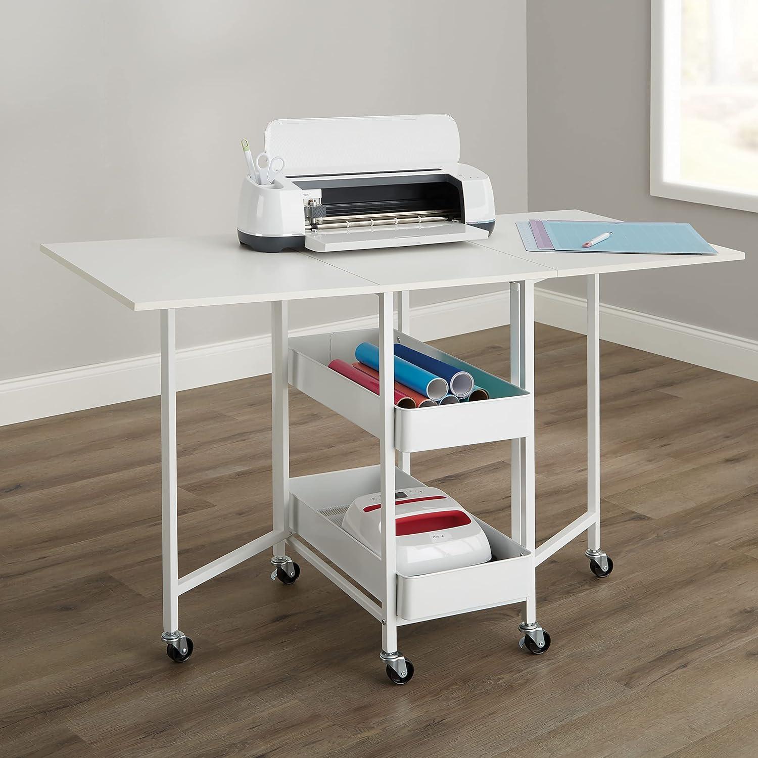 Simply Tidy Kensington White Table Rolling Cart and Extendable Panels Multi-Functional Storage Cart for Home, Office, and Kitchen - 1 Pack