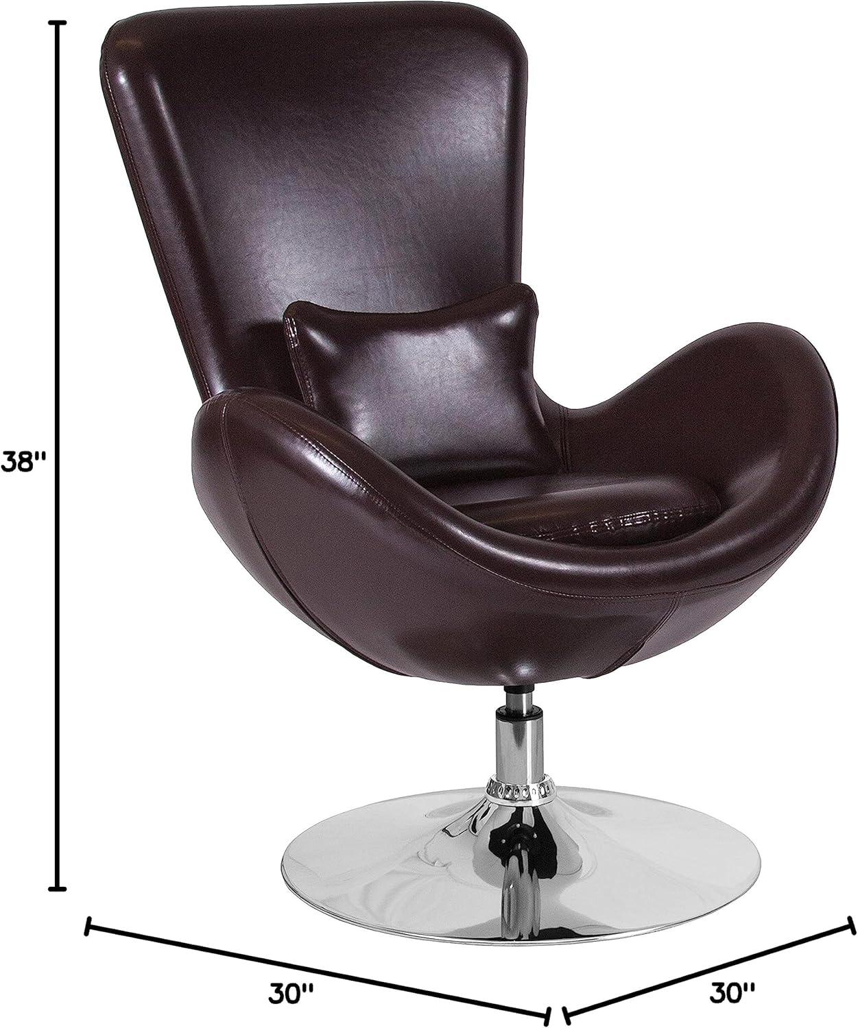 High Back Brown LeatherSoft Swivel Lounge Chair with Chrome Base