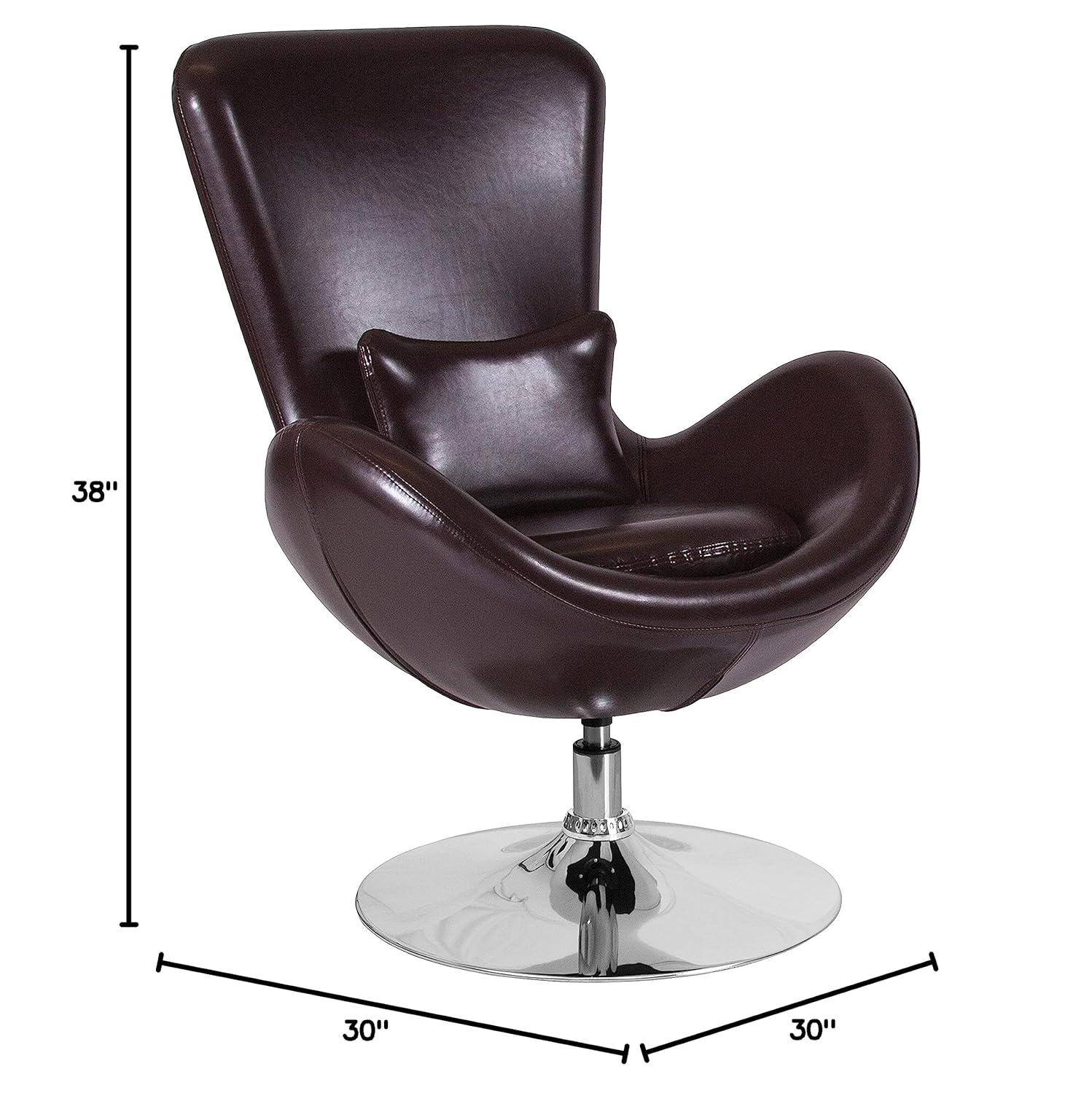 High Back Brown LeatherSoft Swivel Lounge Chair with Chrome Base