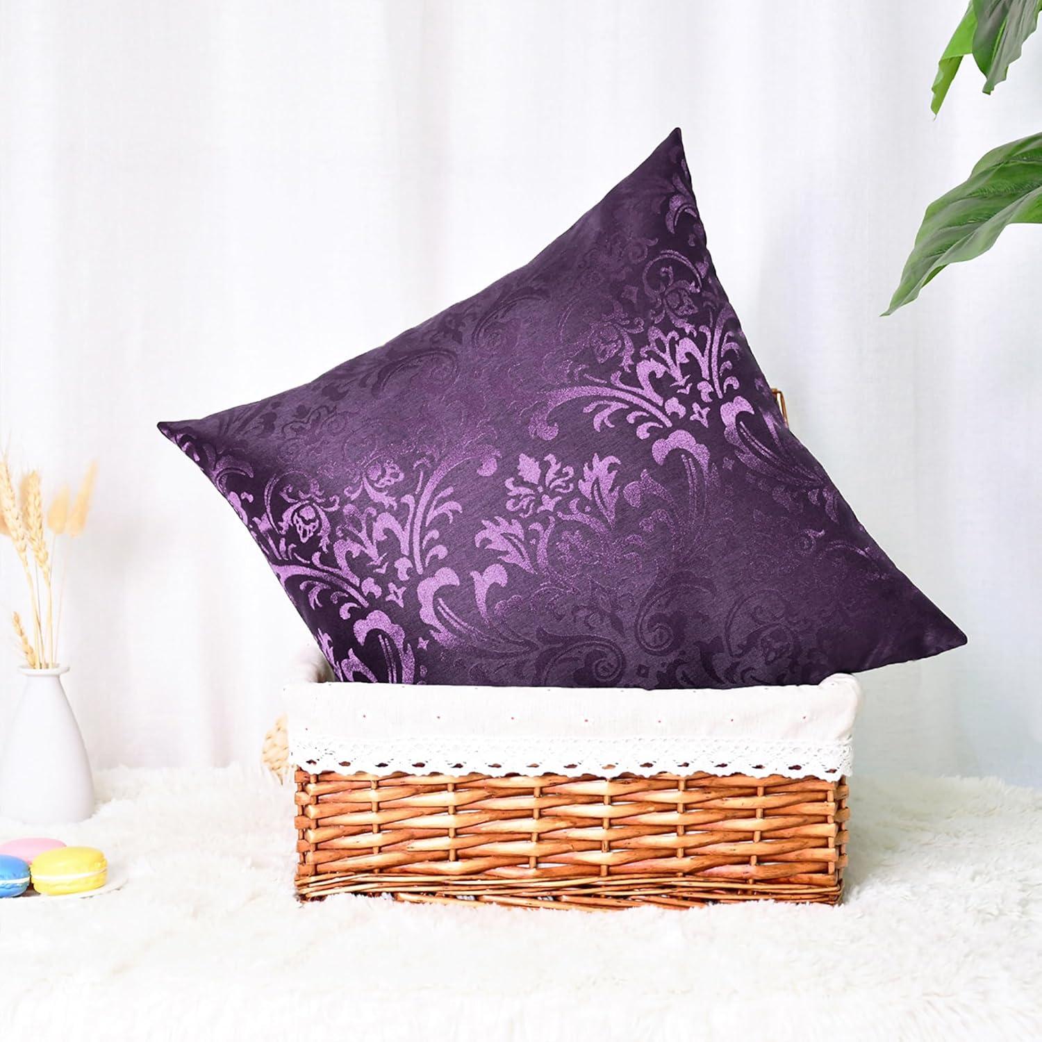 CaliTime Pack of 2 Throw Pillow Covers Cases for Couch Sofa Home Decoration Vintage Damask Floral Shining & Dull Contrast 16 X 16 Inches Deep Purple