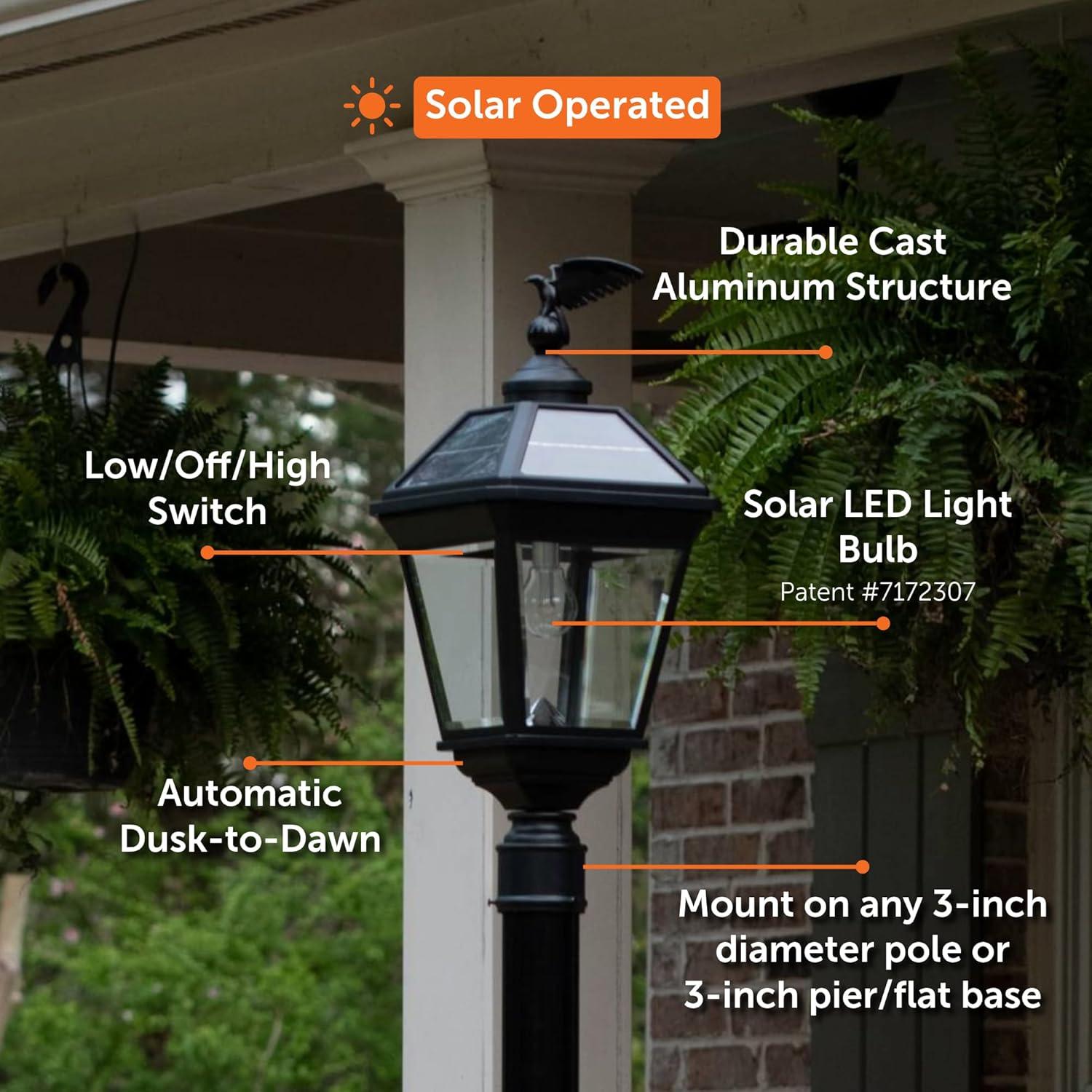 Gama Sonic Imperial Bulb Solar Lamp -3 Inch Fitter Mounts - Black Finish