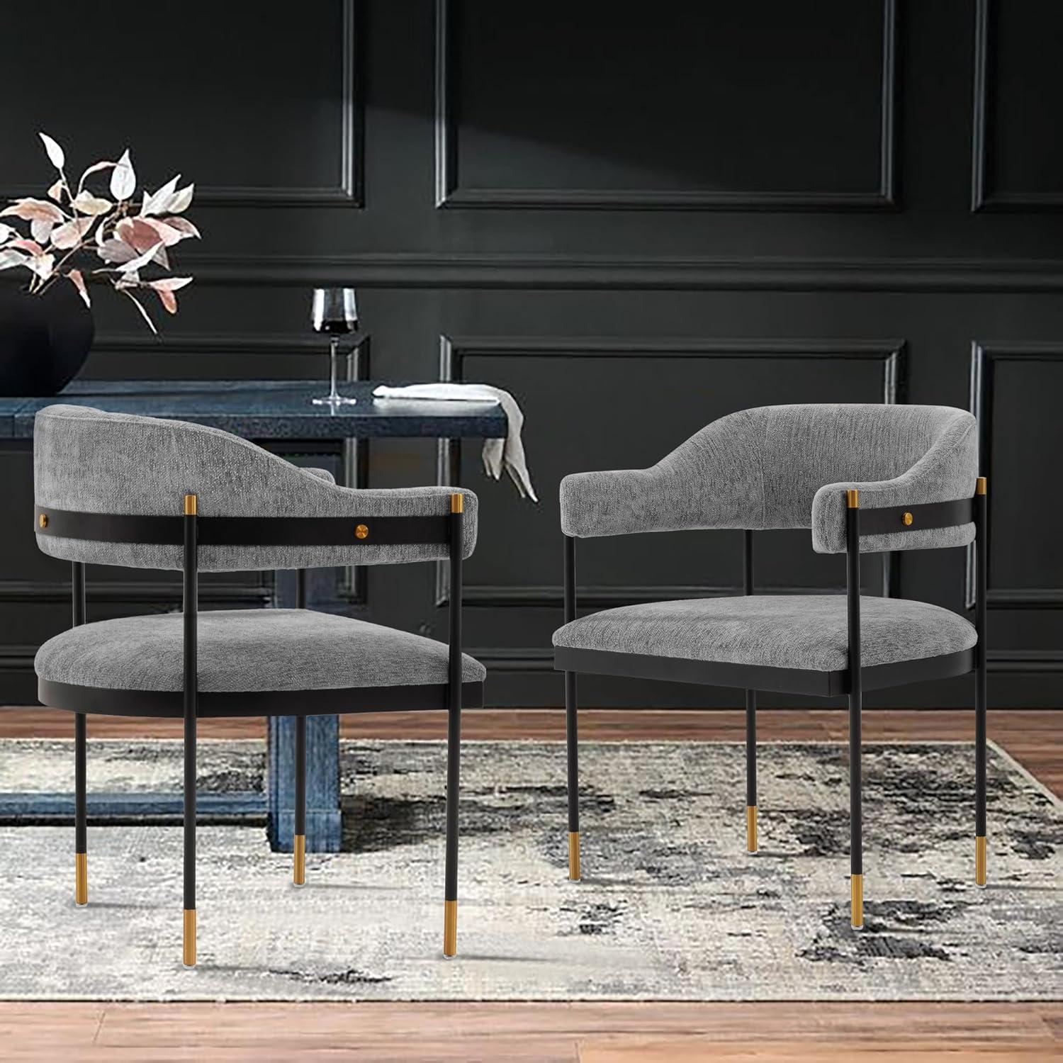 Lia Modern Boucle Upholstered Dining Armchair Gray - Manhattan Comfort: Brushed Gold Accents, No Assembly Required