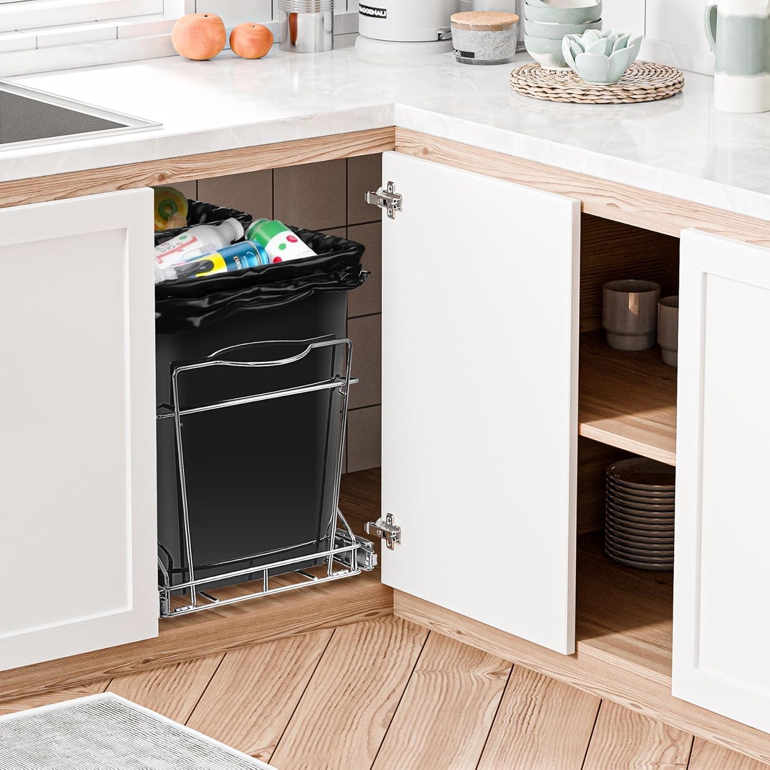 Double 35-Quart Sliding Pull Out Waste Bin Container, Kitchen Trash Can Under Cabinet Dual Trash Can Under Sink for Home Base Kitchen Cabinet - 17.5 Gallon
